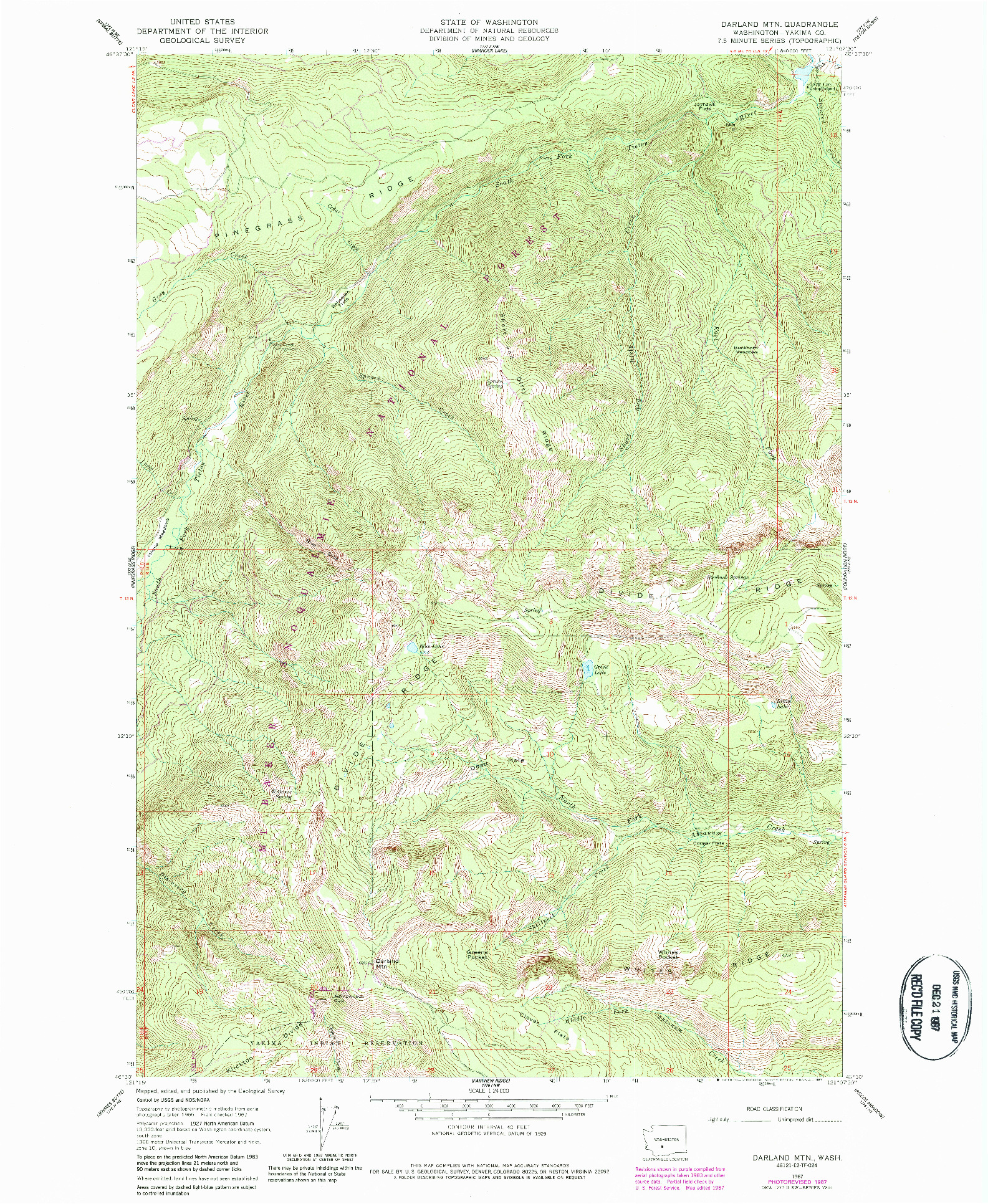 USGS 1:24000-SCALE QUADRANGLE FOR DARLAND MTN, WA 1967