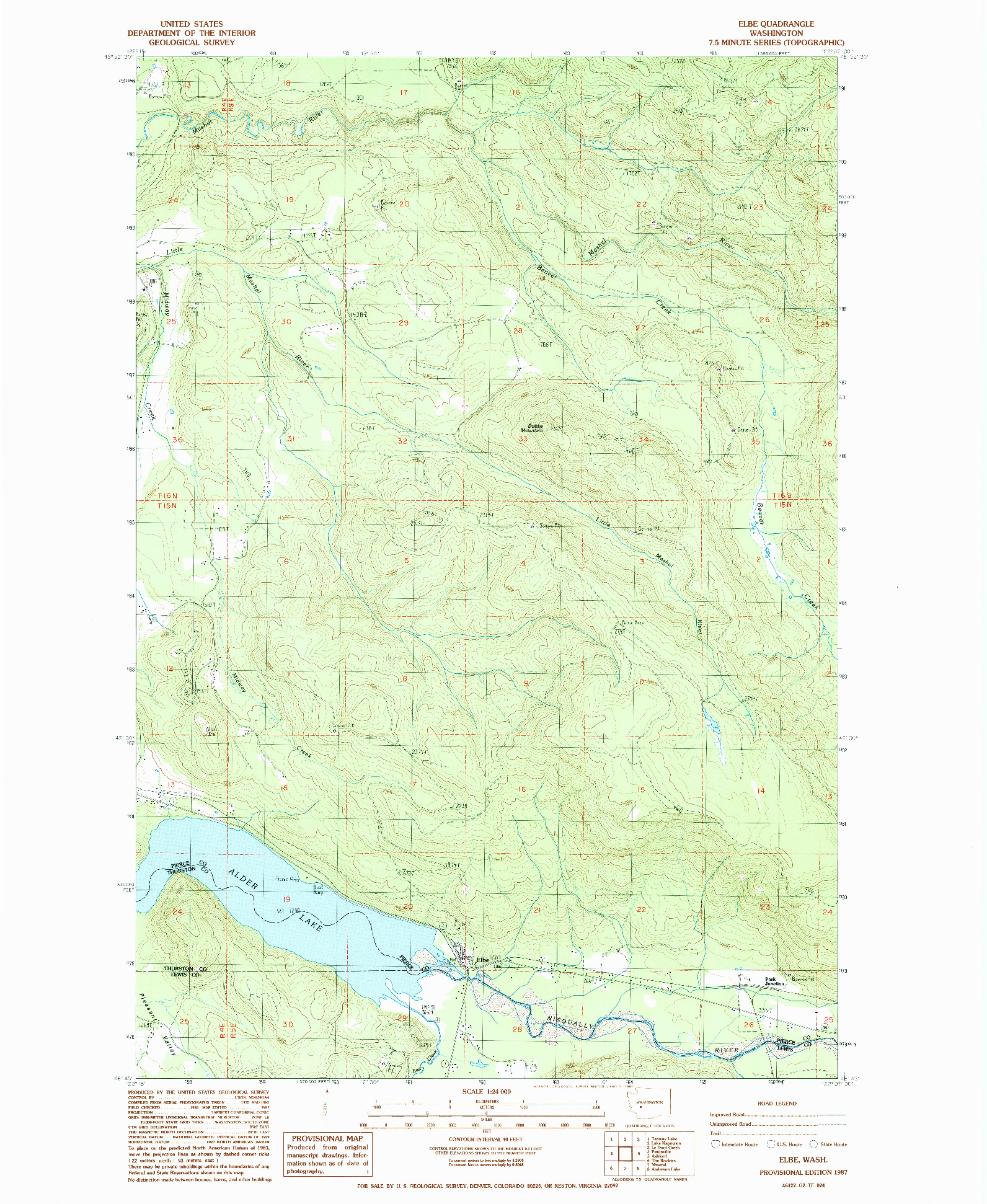 USGS 1:24000-SCALE QUADRANGLE FOR ELBE, WA 1987