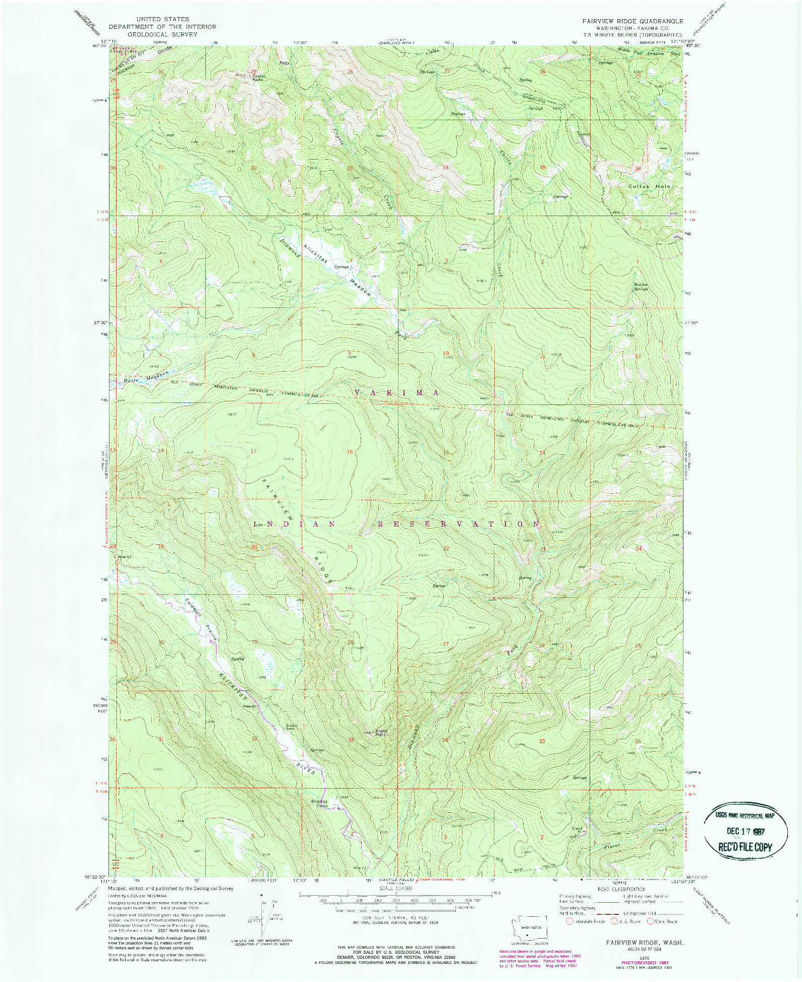 USGS 1:24000-SCALE QUADRANGLE FOR FAIRVIEW RIDGE, WA 1970