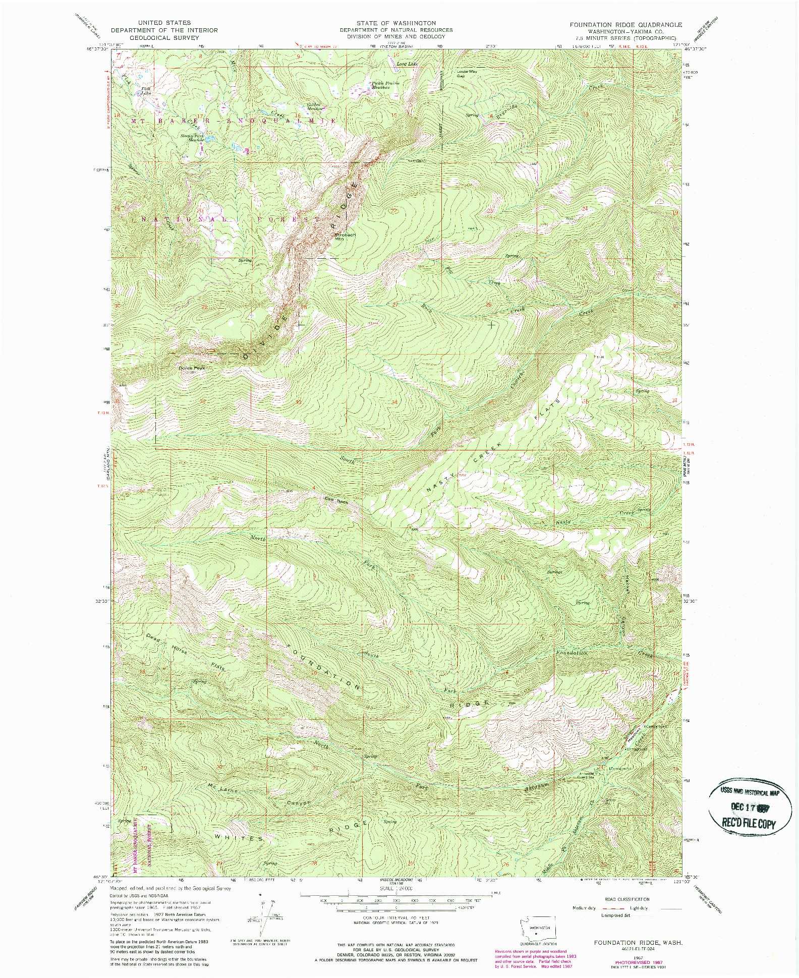 USGS 1:24000-SCALE QUADRANGLE FOR FOUNDATION RIDGE, WA 1967