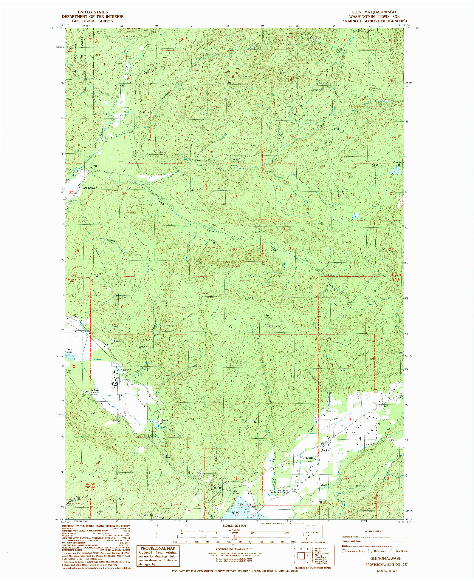 USGS 1:24000-SCALE QUADRANGLE FOR GLENOMA, WA 1987