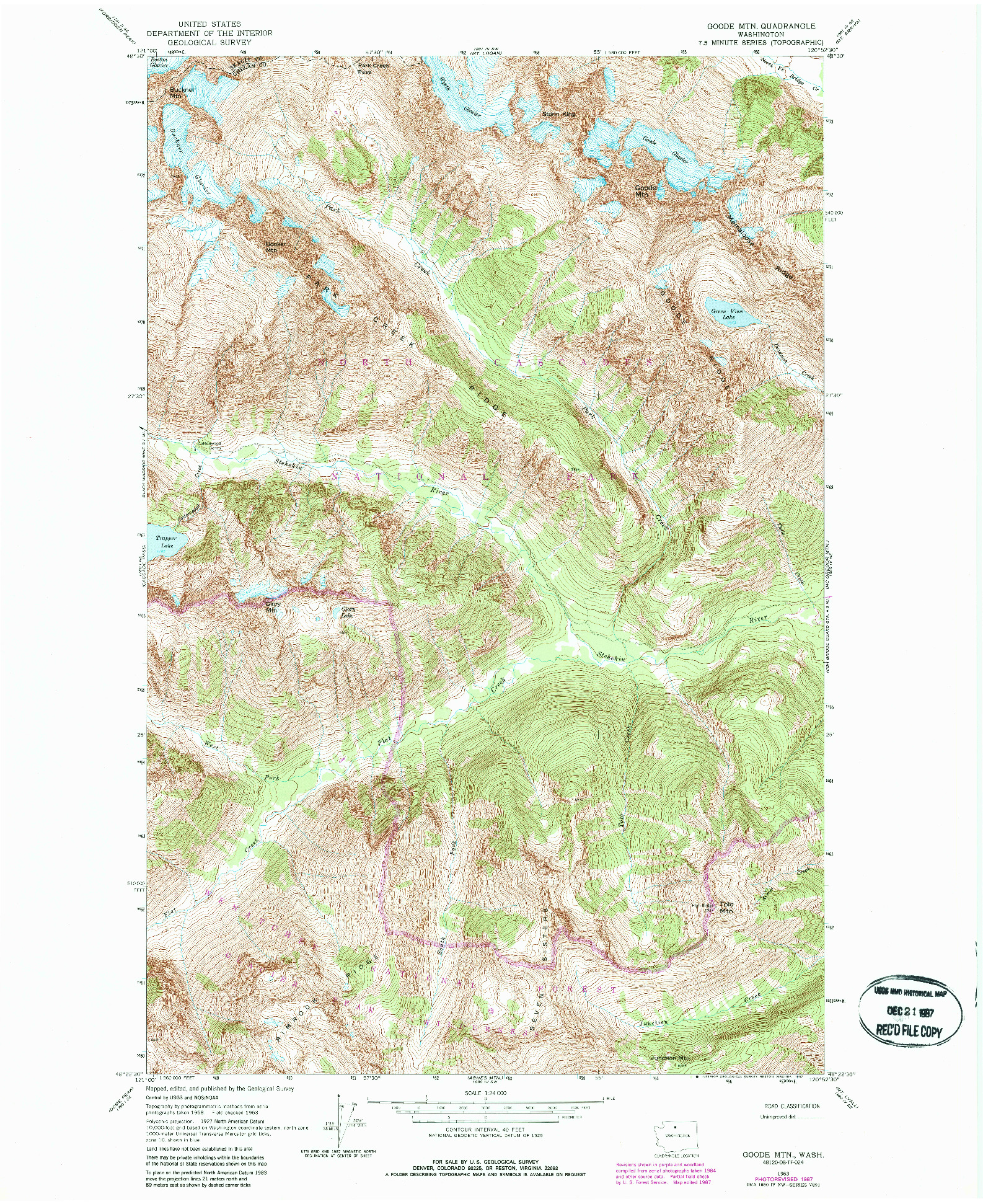 USGS 1:24000-SCALE QUADRANGLE FOR GOODE MTN, WA 1963