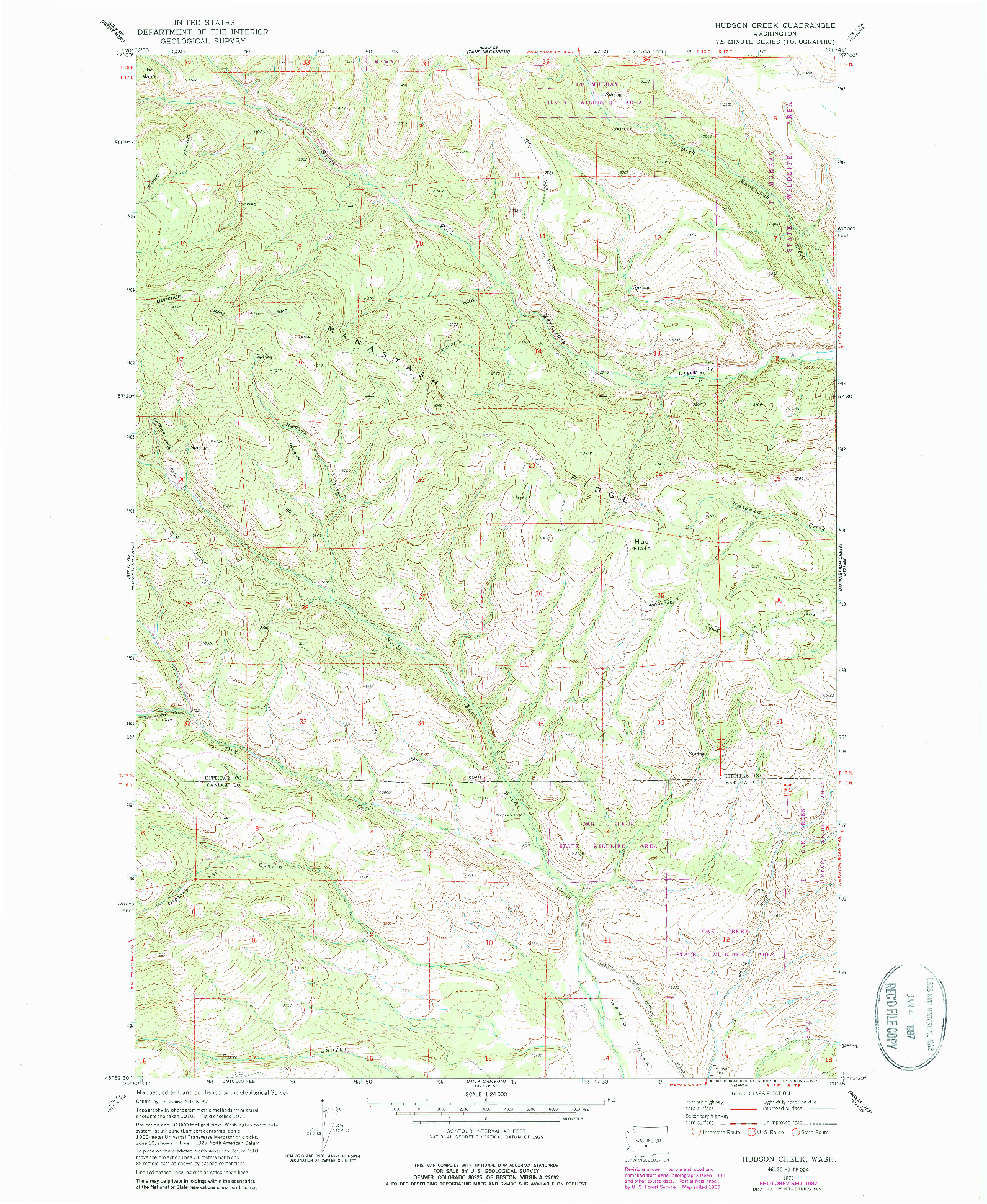 USGS 1:24000-SCALE QUADRANGLE FOR HUDSON CREEK, WA 1971