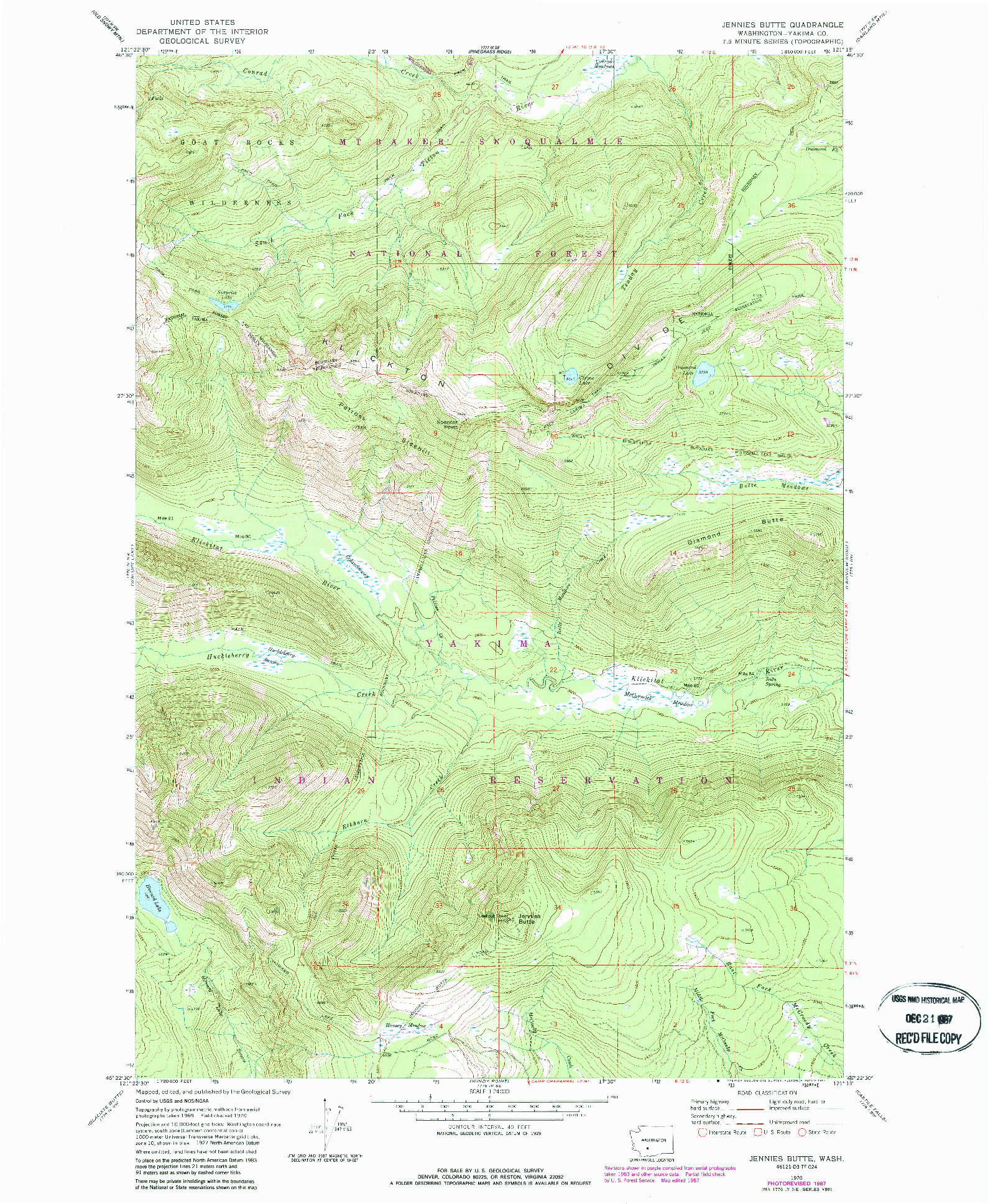 USGS 1:24000-SCALE QUADRANGLE FOR JENNIES BUTTE, WA 1970