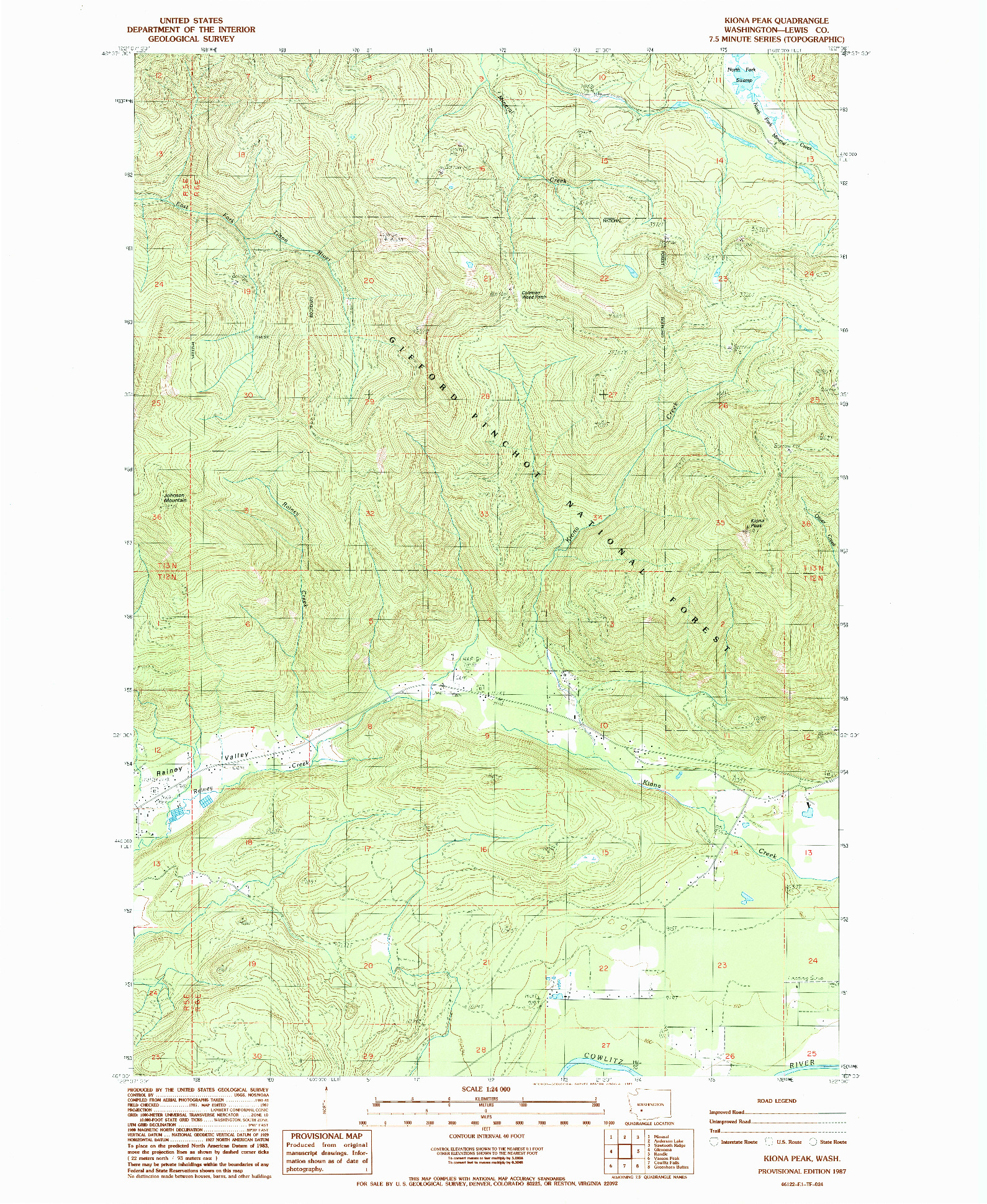 USGS 1:24000-SCALE QUADRANGLE FOR KIONA PEAK, WA 1987