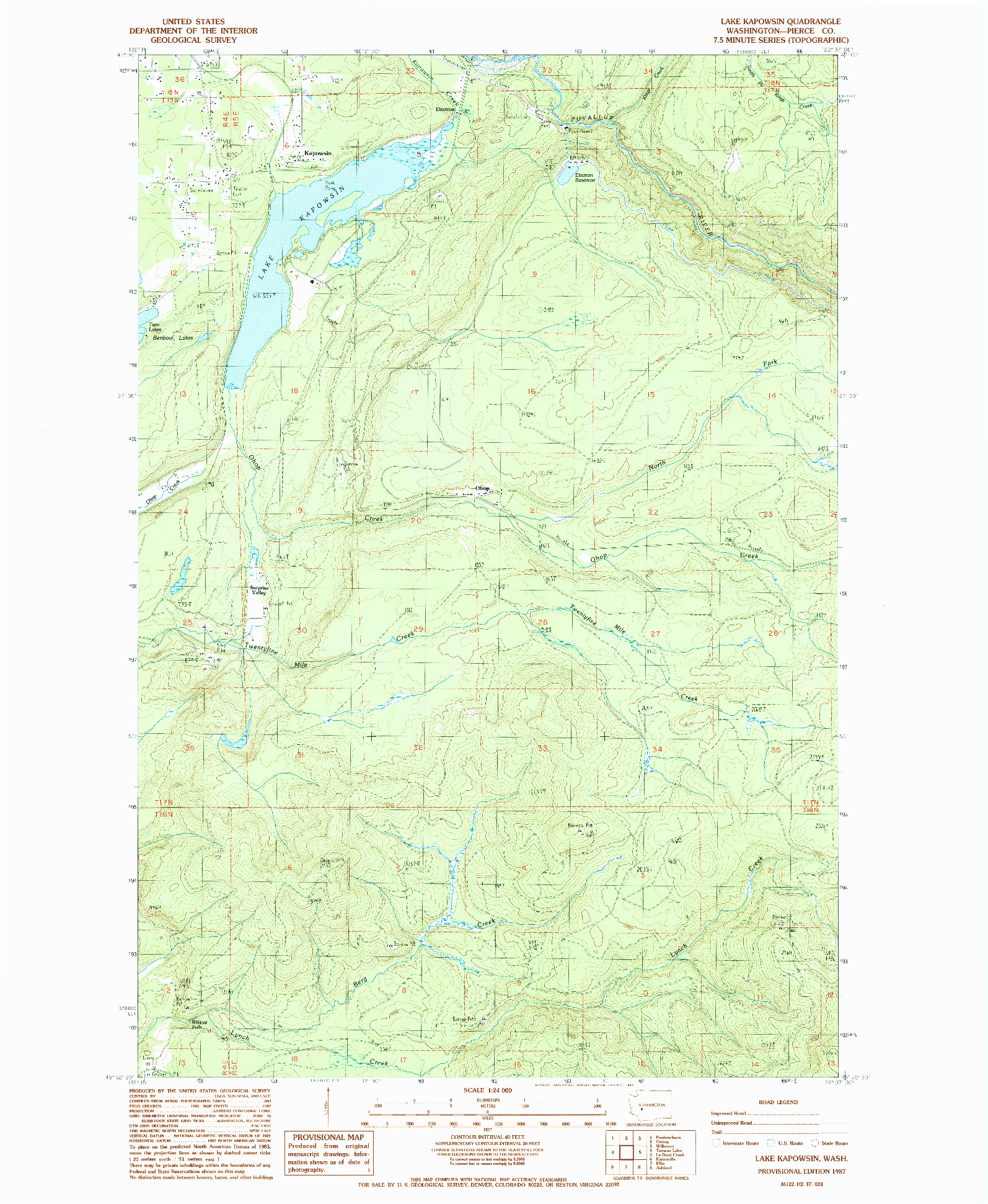 USGS 1:24000-SCALE QUADRANGLE FOR LAKE KAPOWSIN, WA 1987