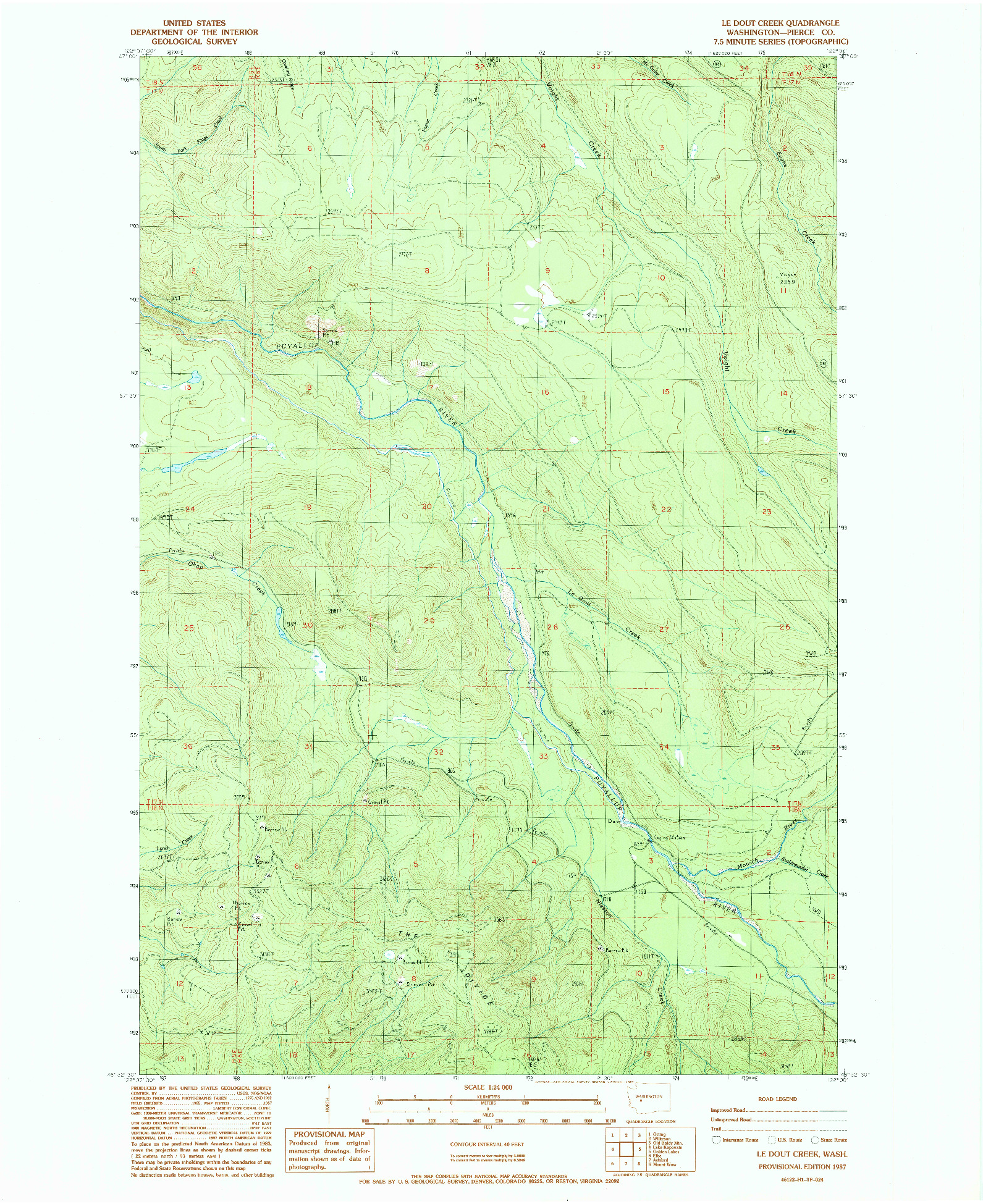 USGS 1:24000-SCALE QUADRANGLE FOR LE DOUT CREEK, WA 1987