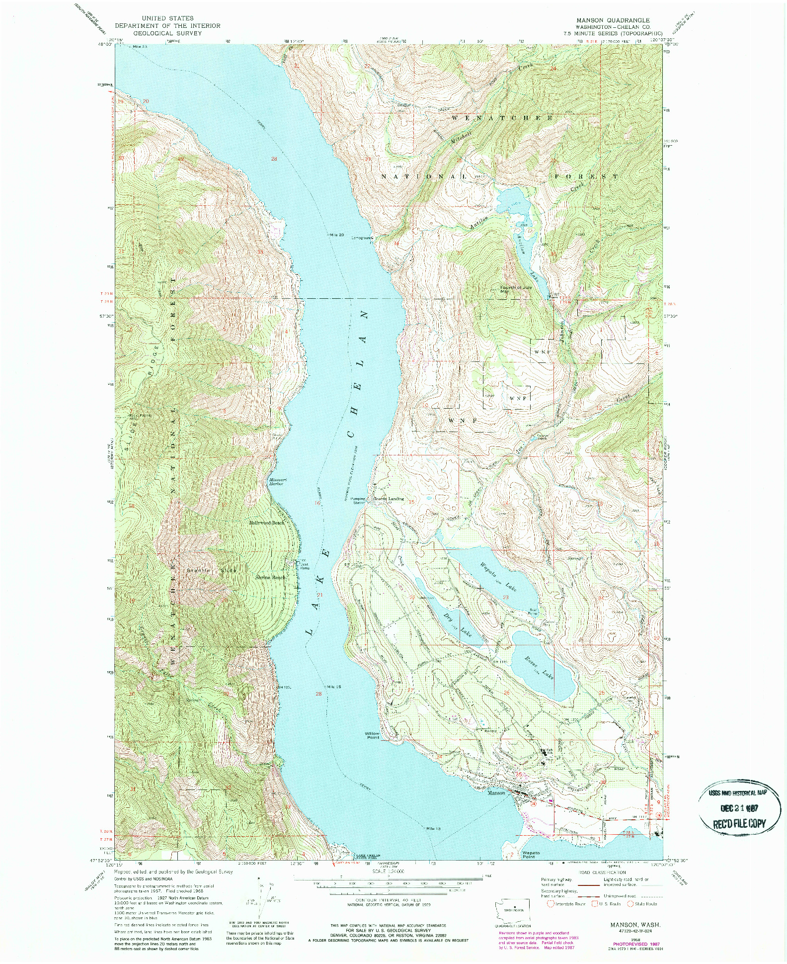 USGS 1:24000-SCALE QUADRANGLE FOR MANSON, WA 1968