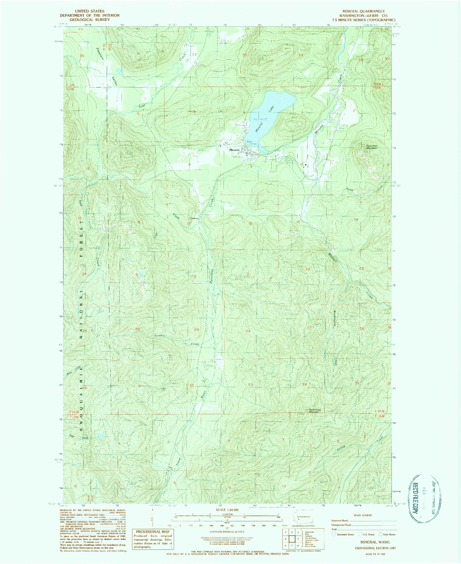 USGS 1:24000-SCALE QUADRANGLE FOR MINERAL, WA 1987