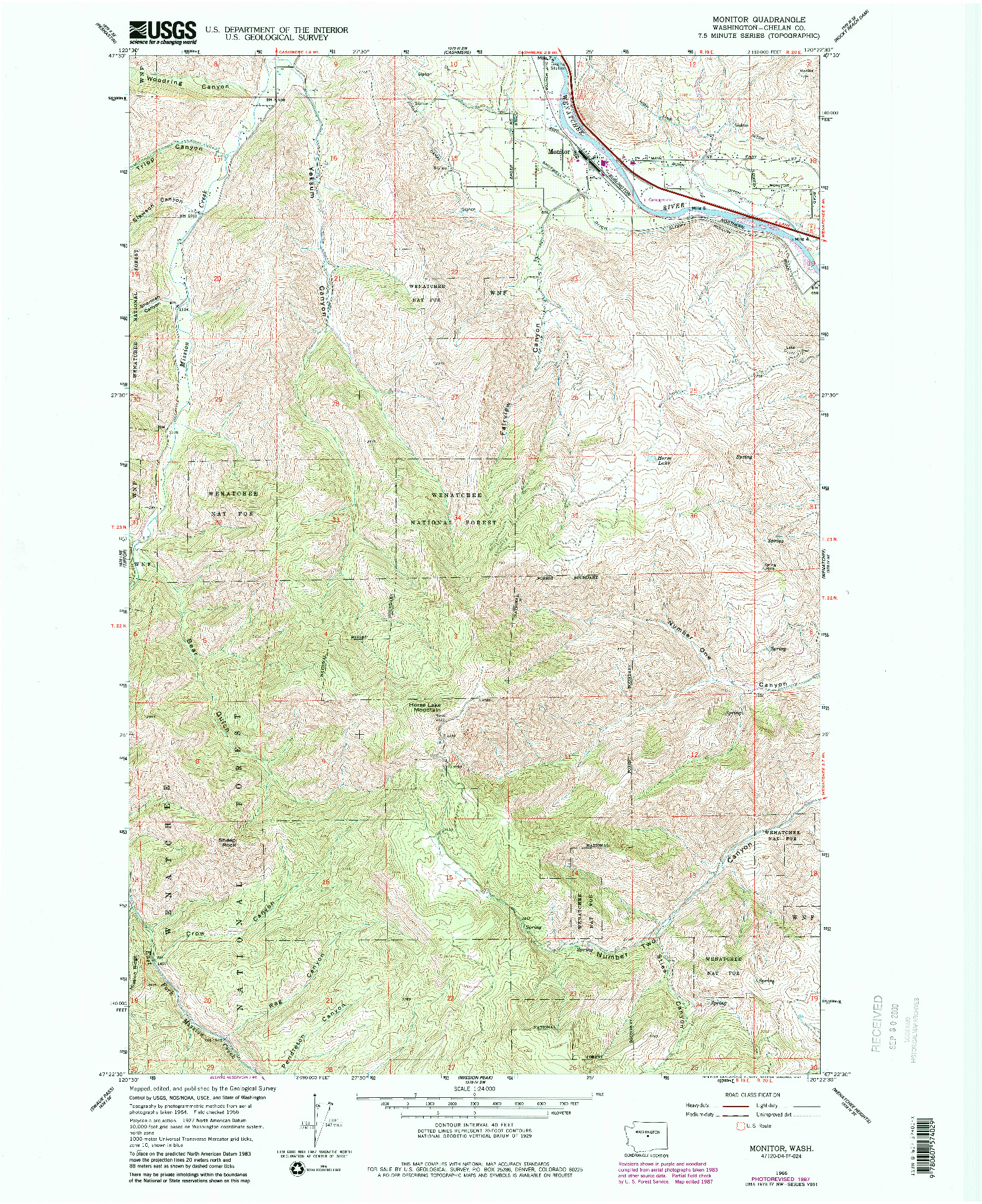 USGS 1:24000-SCALE QUADRANGLE FOR MONITOR, WA 1966