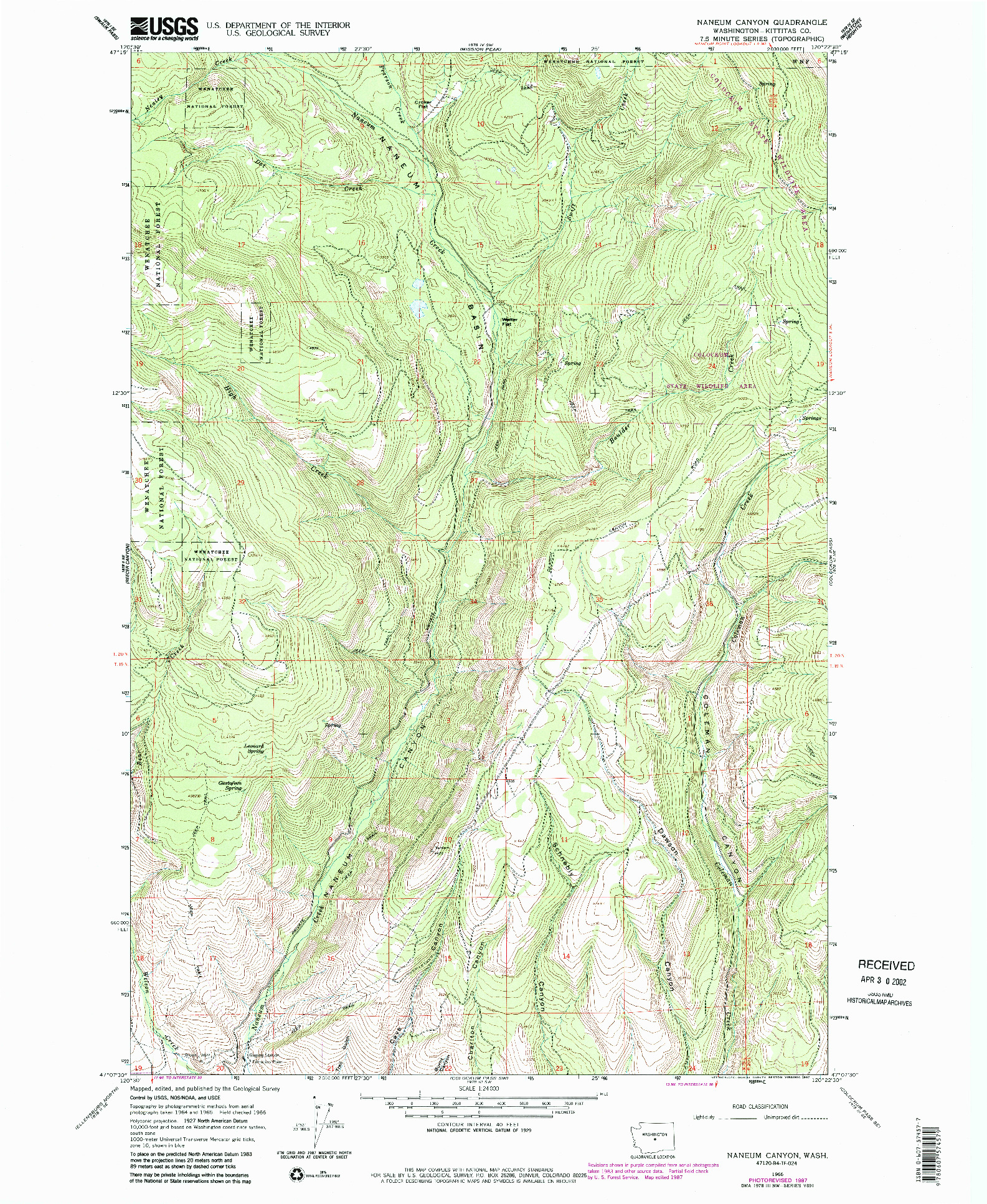 USGS 1:24000-SCALE QUADRANGLE FOR NANEUM CANYON, WA 1966