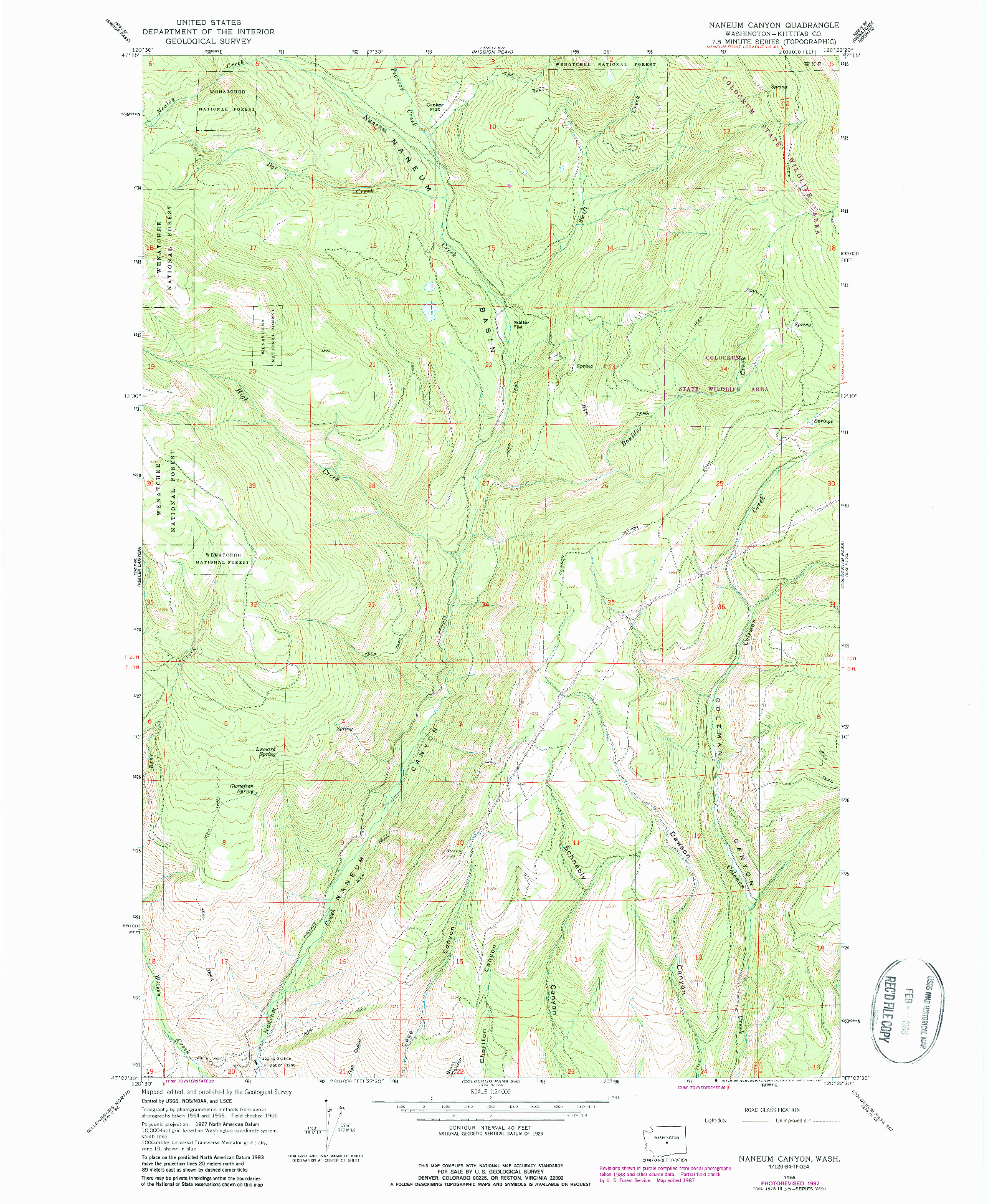 USGS 1:24000-SCALE QUADRANGLE FOR NANEUM CANYON, WA 1966