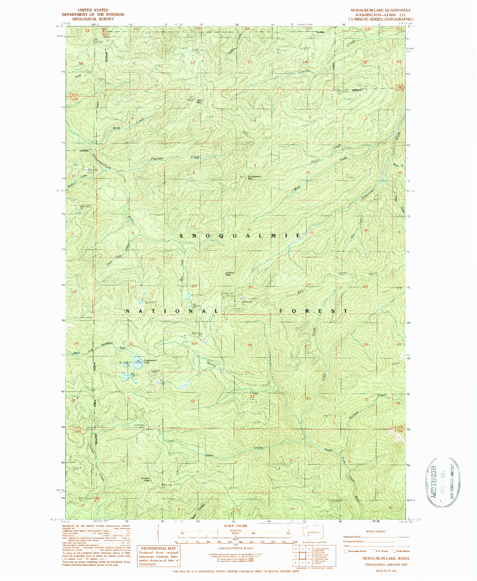 USGS 1:24000-SCALE QUADRANGLE FOR NEWAUKUM LAKE, WA 1987