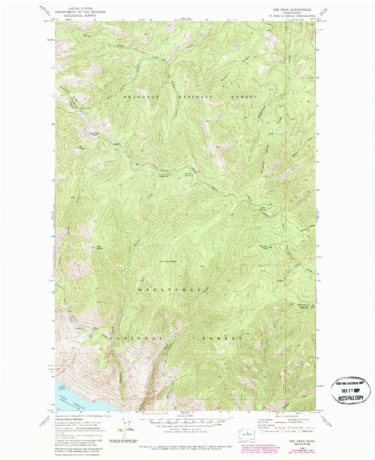 USGS 1:24000-SCALE QUADRANGLE FOR OSS PEAK, WA 1968