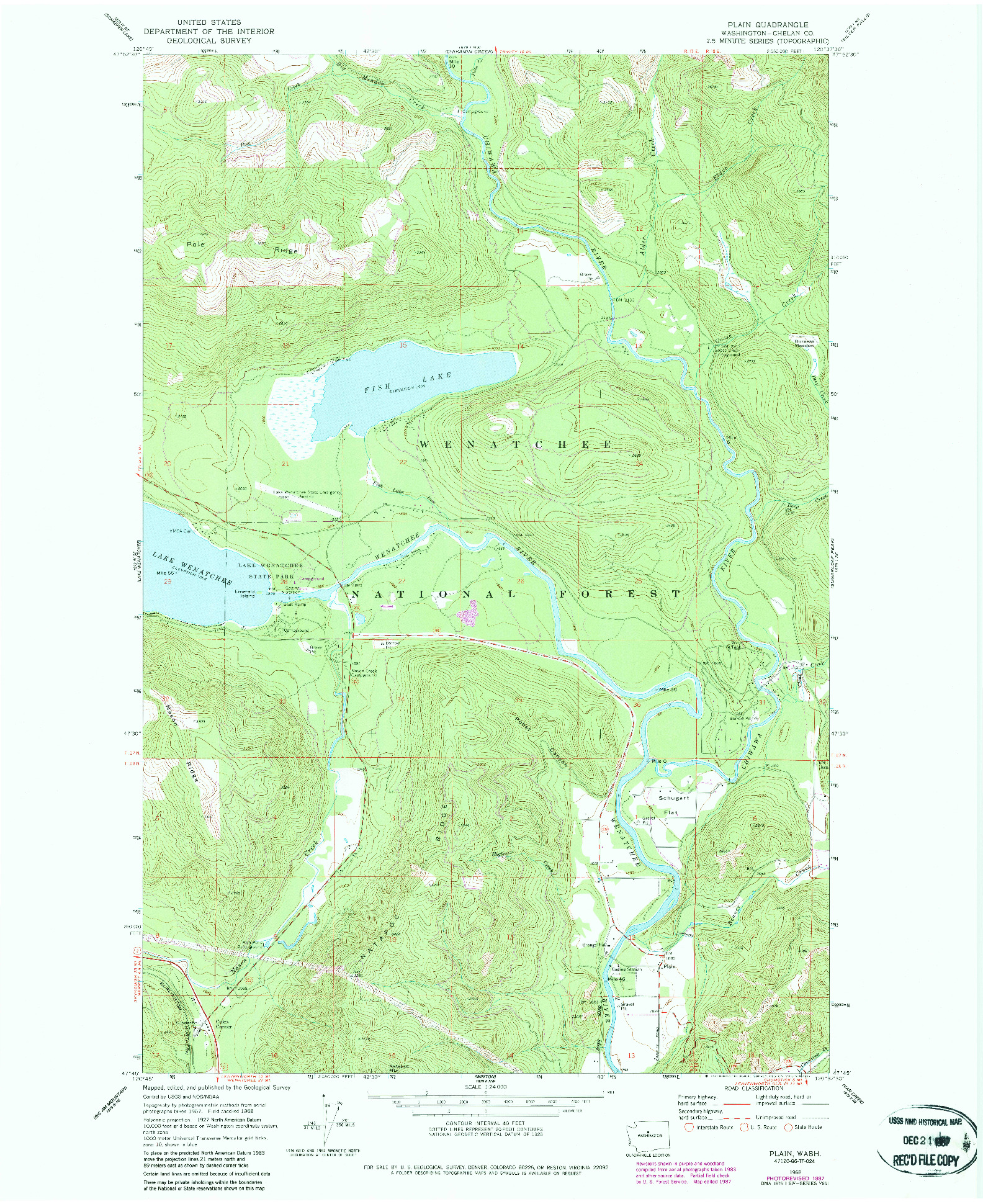 USGS 1:24000-SCALE QUADRANGLE FOR PLAIN, WA 1968