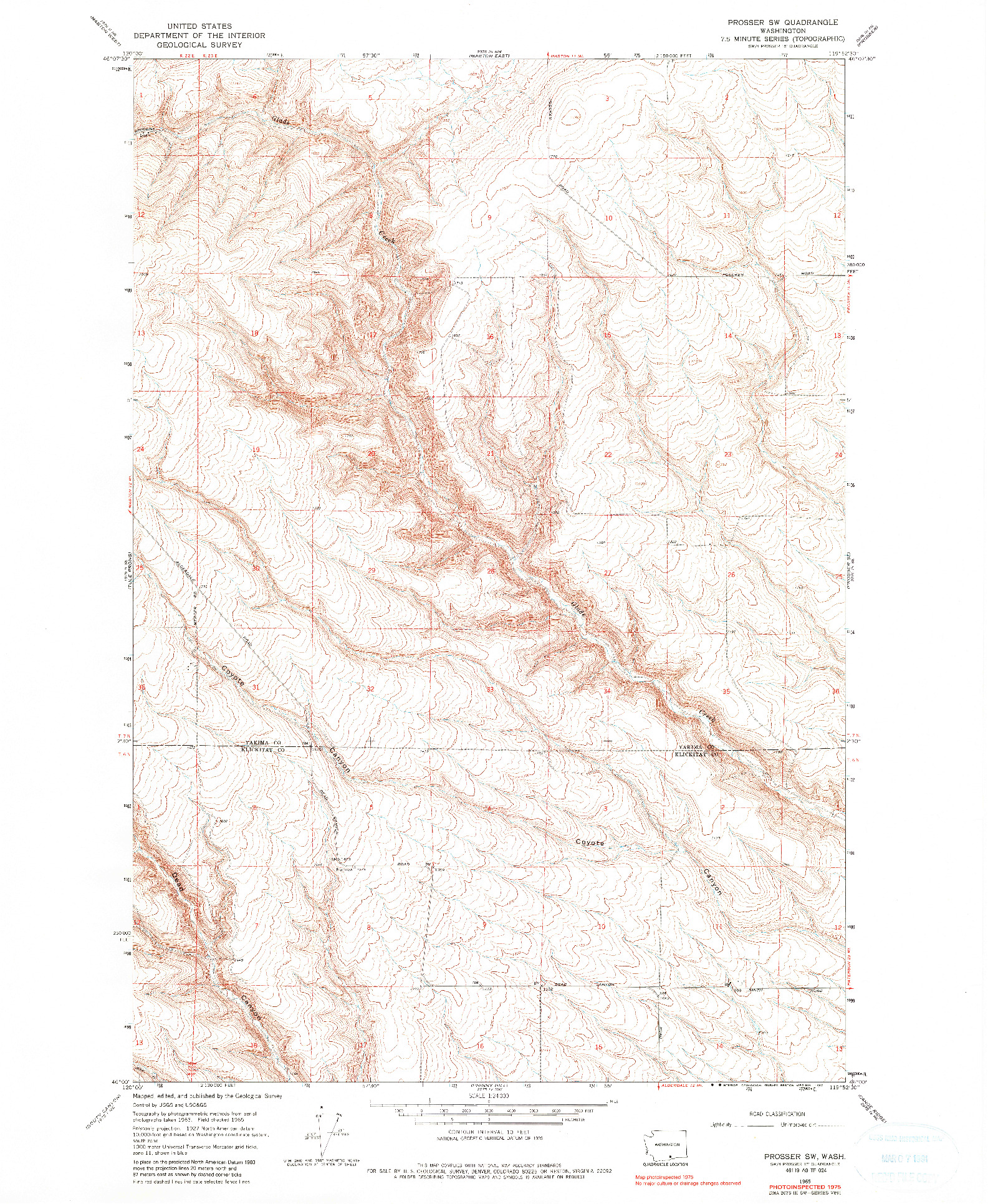 USGS 1:24000-SCALE QUADRANGLE FOR PROSSER SW, WA 1955
