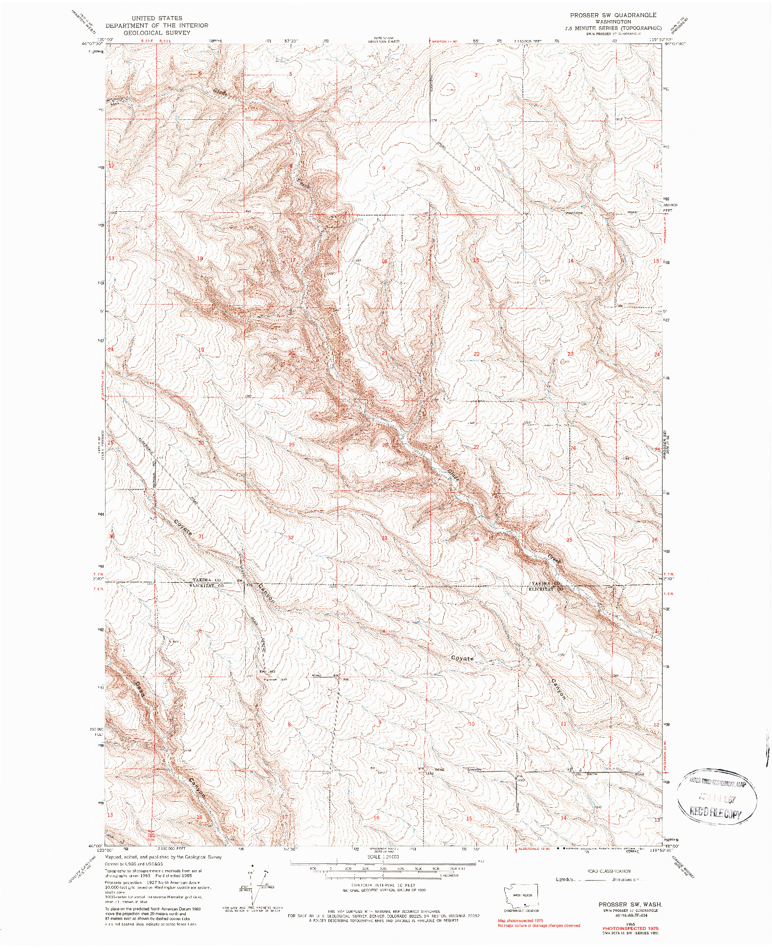 USGS 1:24000-SCALE QUADRANGLE FOR PROSSER, WA 1965