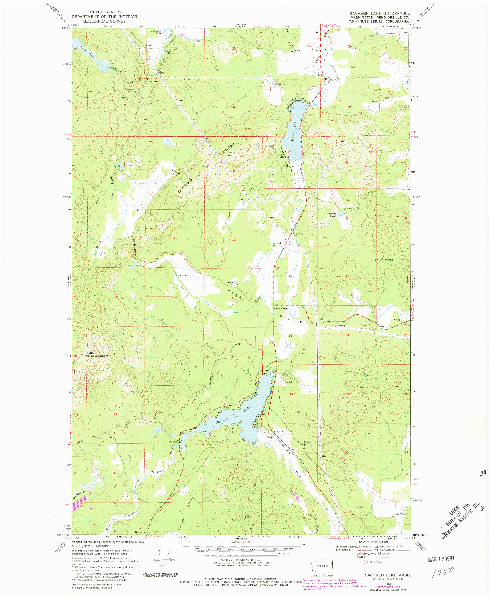 USGS 1:24000-SCALE QUADRANGLE FOR SACHEEN LAKE, WA 1968
