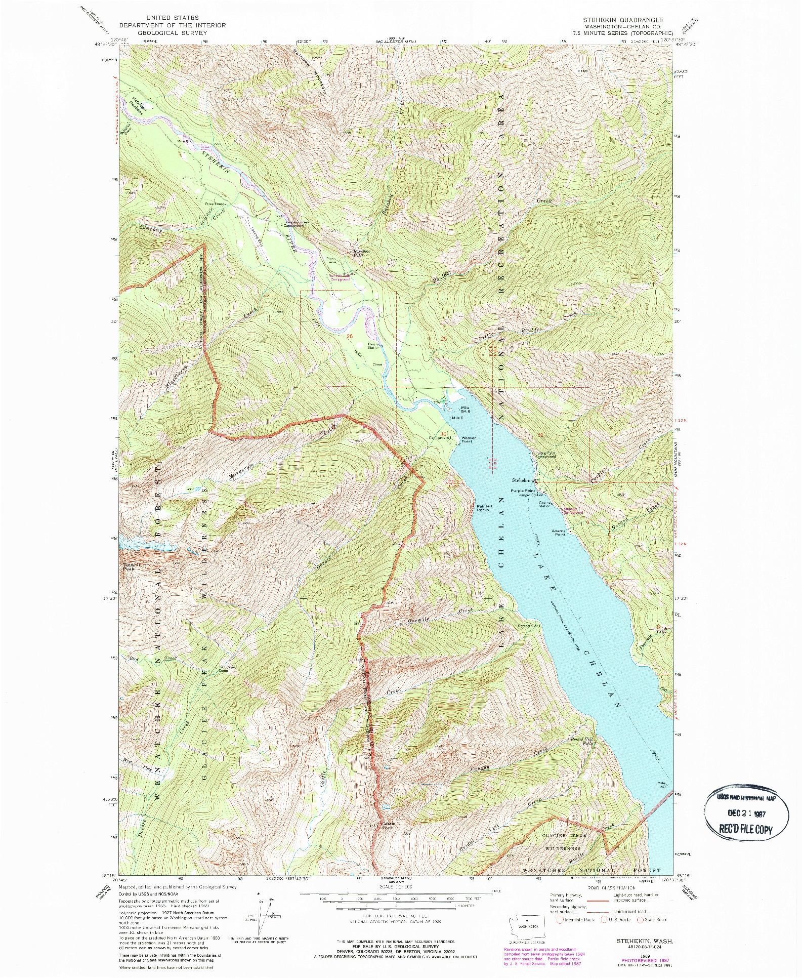 USGS 1:24000-SCALE QUADRANGLE FOR STEHEKIN, WA 1969