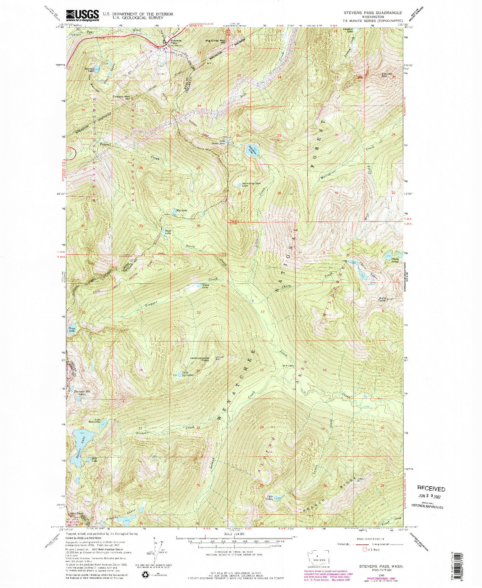 USGS 1:24000-SCALE QUADRANGLE FOR STEVENS PASS, WA 1965