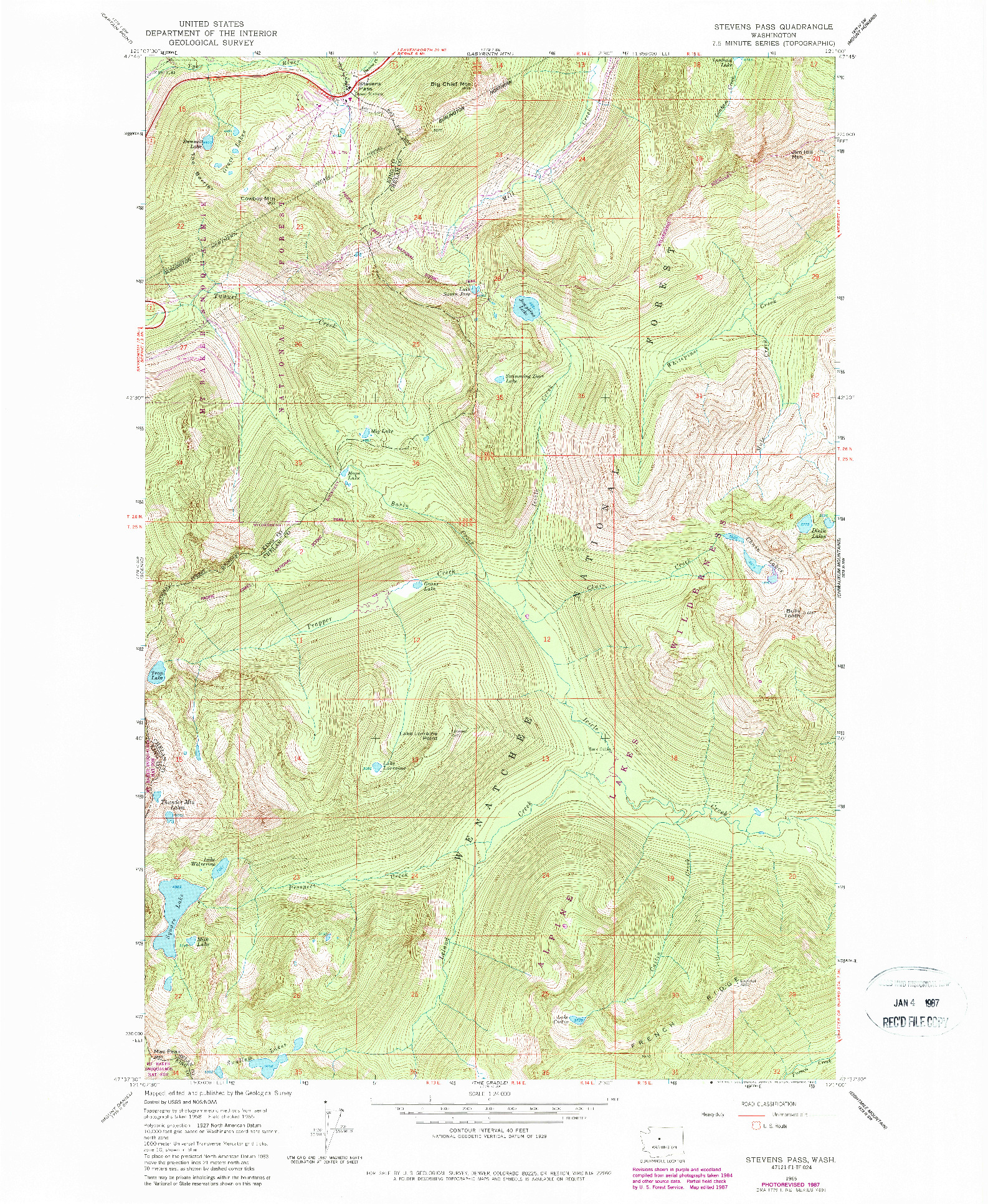 USGS 1:24000-SCALE QUADRANGLE FOR STEVENS PASS, WA 1965