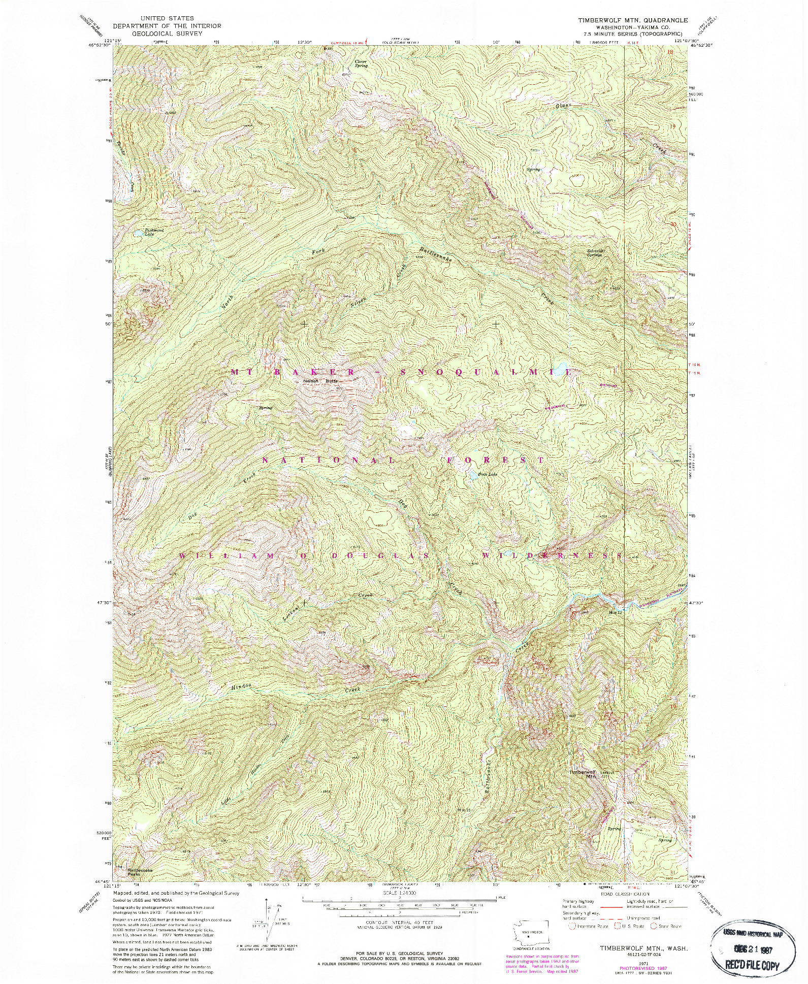 USGS 1:24000-SCALE QUADRANGLE FOR TIMBERWOLF MTN., WA 1971