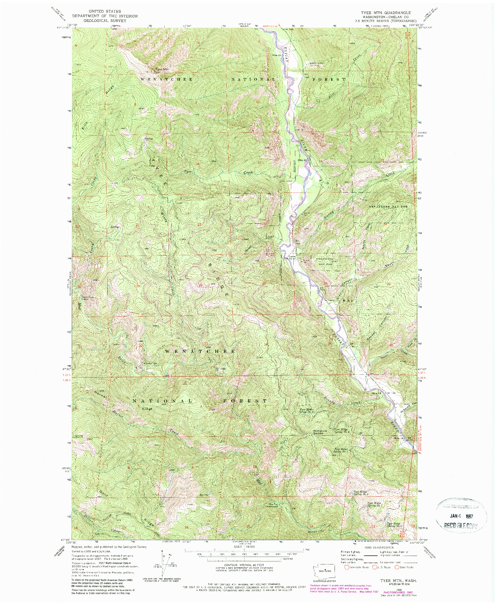 USGS 1:24000-SCALE QUADRANGLE FOR TYEE MTN., WA 1968
