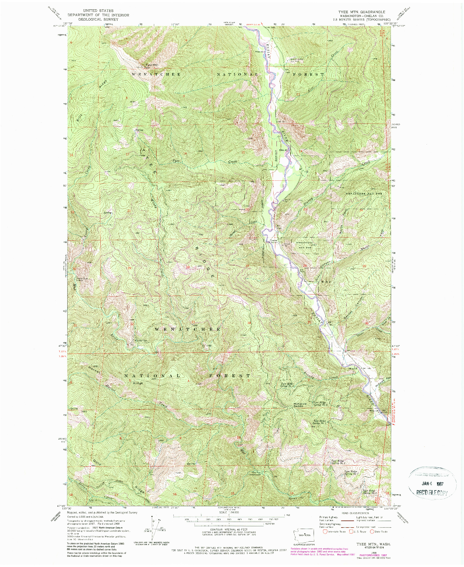 USGS 1:24000-SCALE QUADRANGLE FOR TYEE MTN., WA 1968