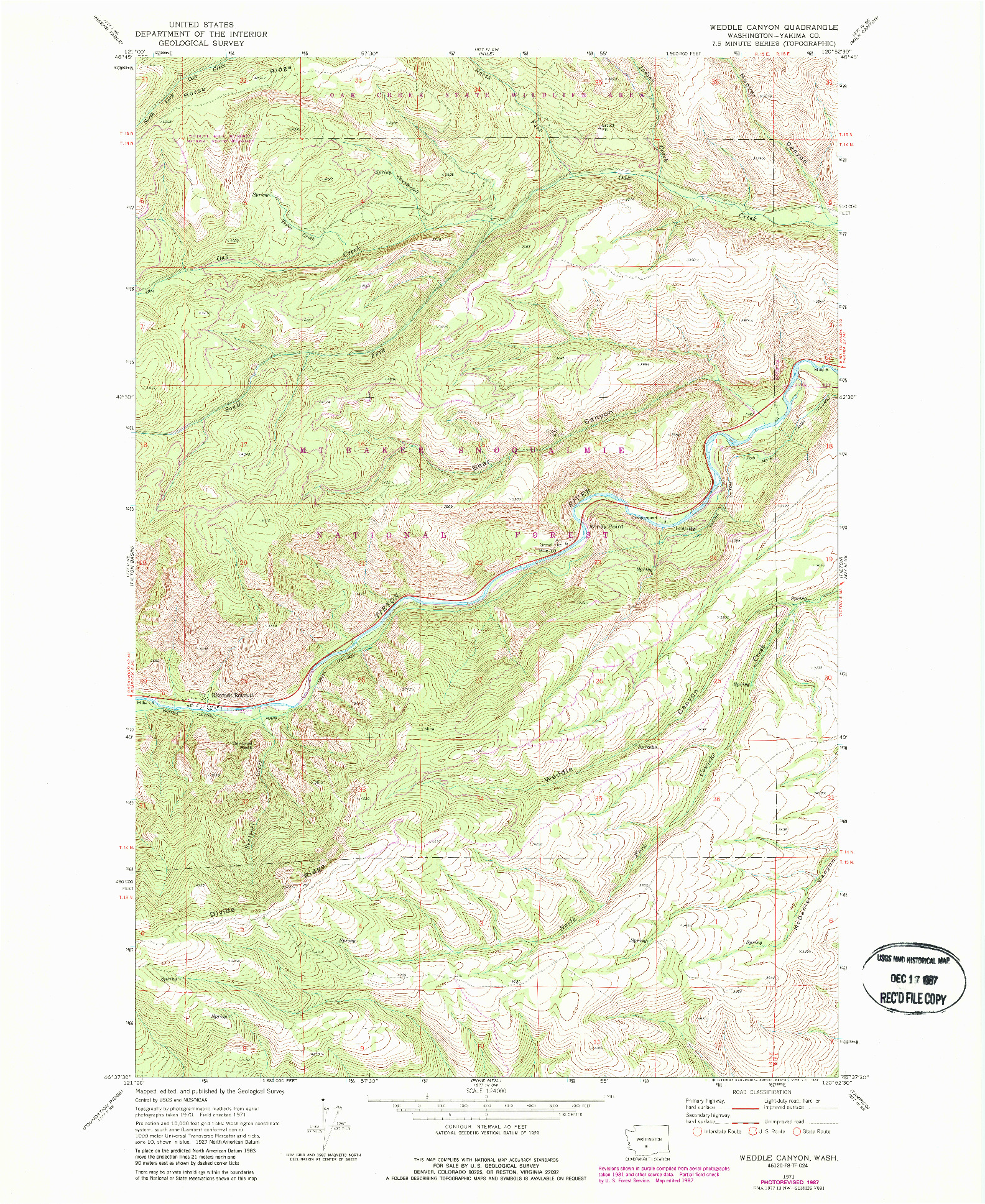 USGS 1:24000-SCALE QUADRANGLE FOR WEDDLE CANYON, WA 1971