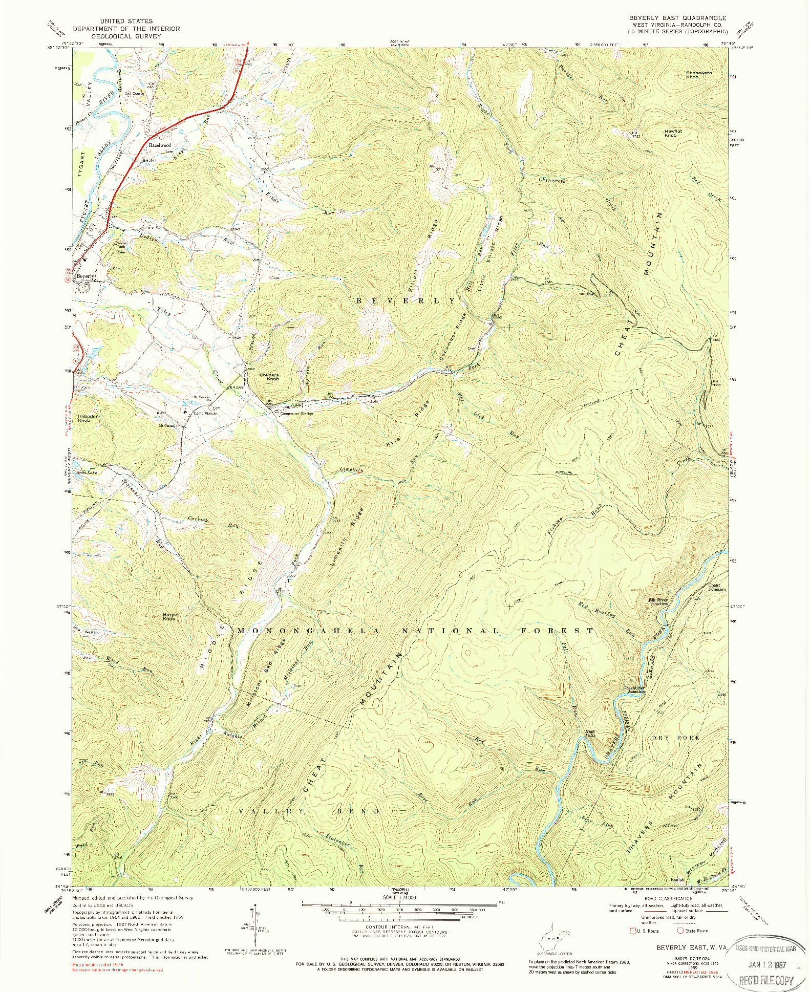 USGS 1:24000-SCALE QUADRANGLE FOR BEVERLY EAST, WV 1969