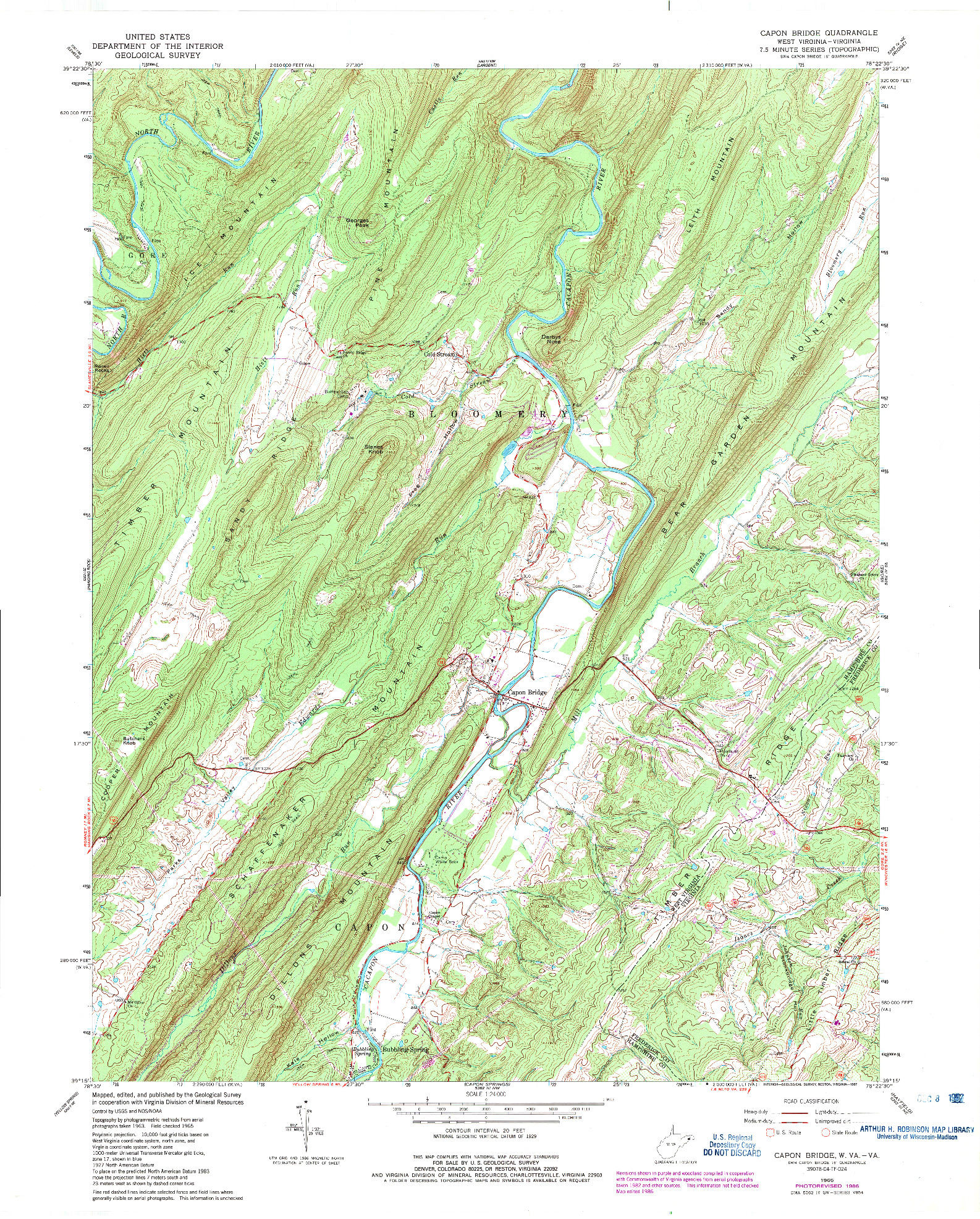 USGS 1:24000-SCALE QUADRANGLE FOR CAPON BRIDGE, WV 1965