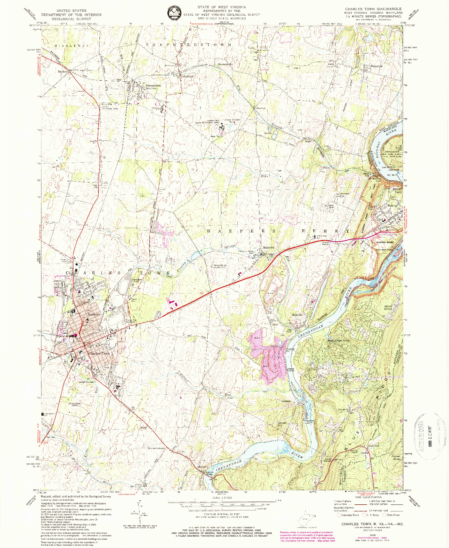 USGS 1:24000-SCALE QUADRANGLE FOR CHARLES TOWN, WV 1978