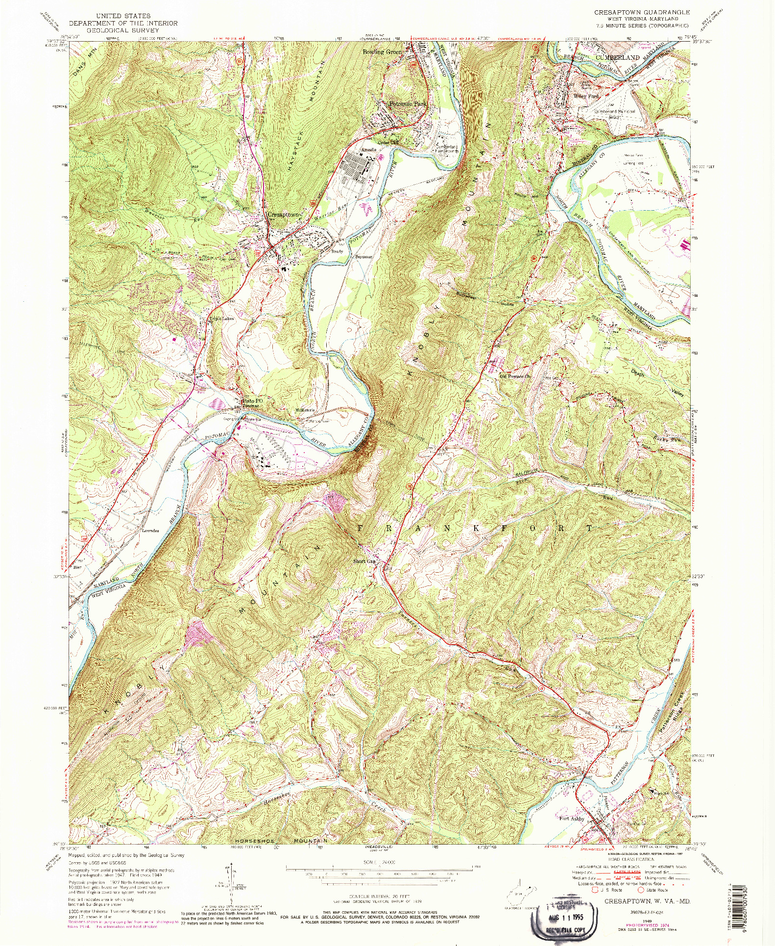 USGS 1:24000-SCALE QUADRANGLE FOR CRESAPTOWN, WV 1949