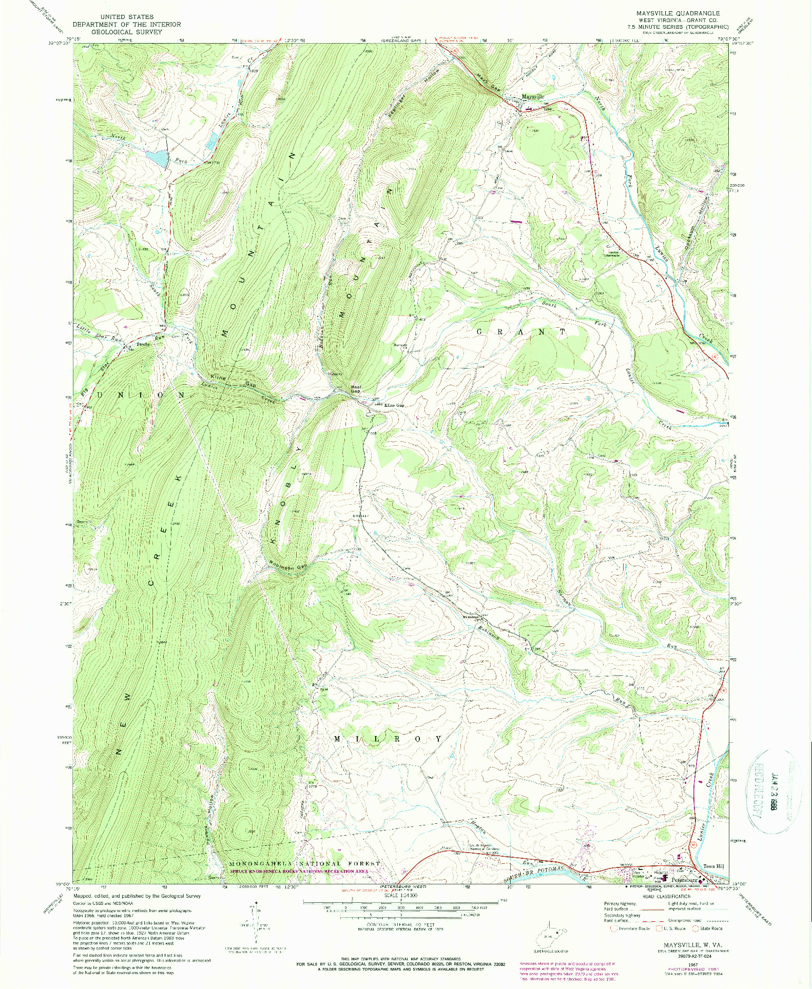 USGS 1:24000-SCALE QUADRANGLE FOR MAYSVILLE, WV 1967