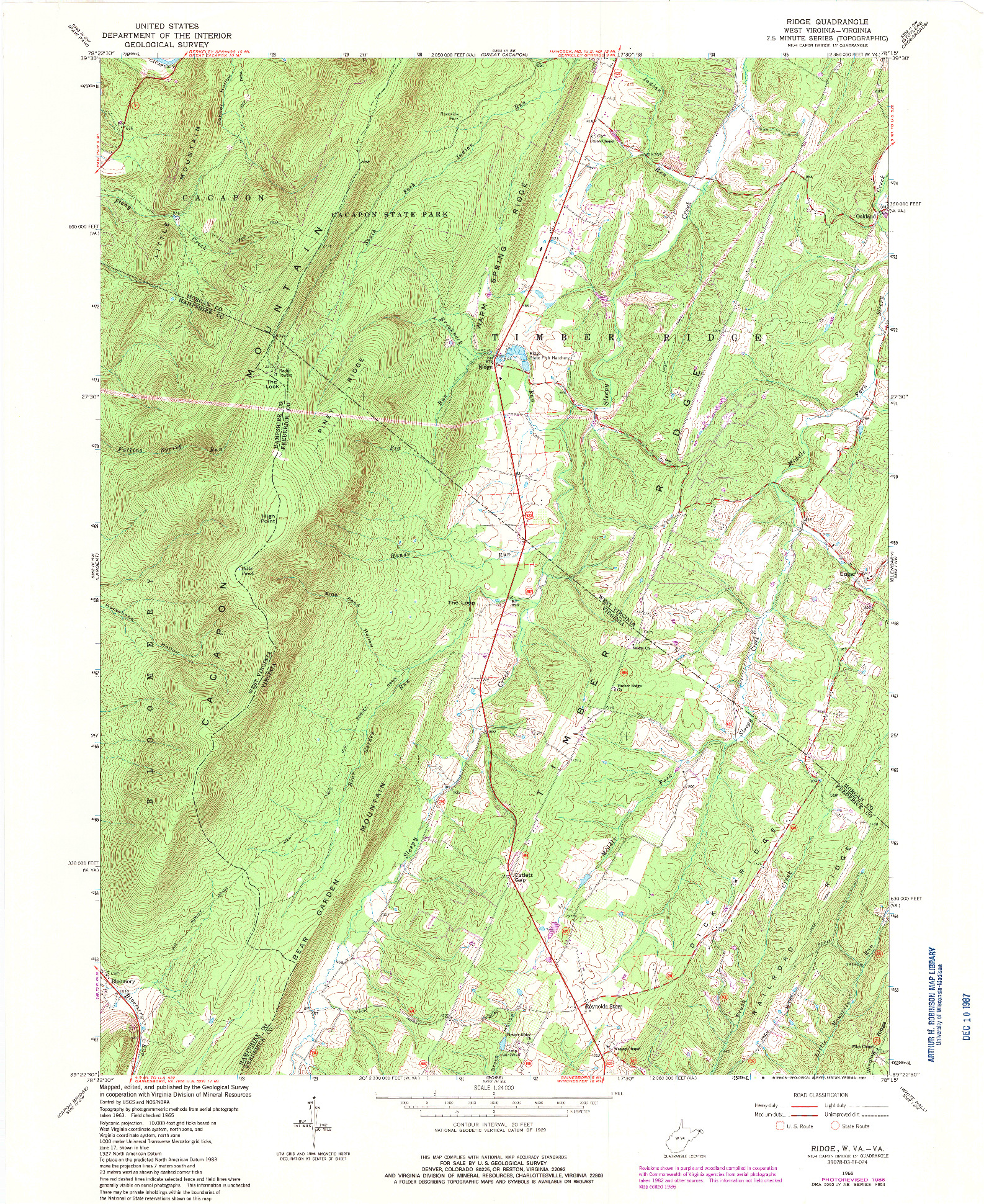 USGS 1:24000-SCALE QUADRANGLE FOR RIDGE, WV 1965