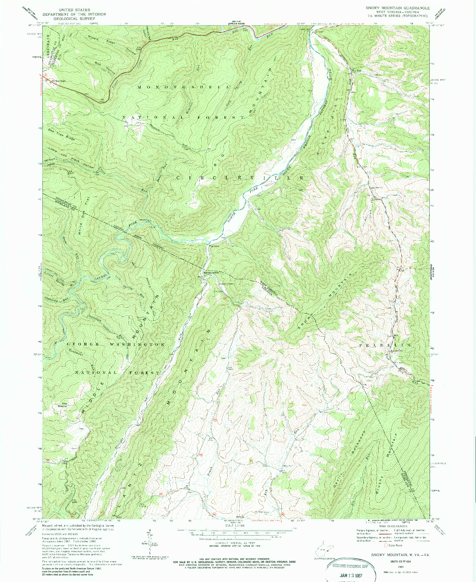 USGS 1:24000-SCALE QUADRANGLE FOR SNOWY MOUNTAIN, WV 1969