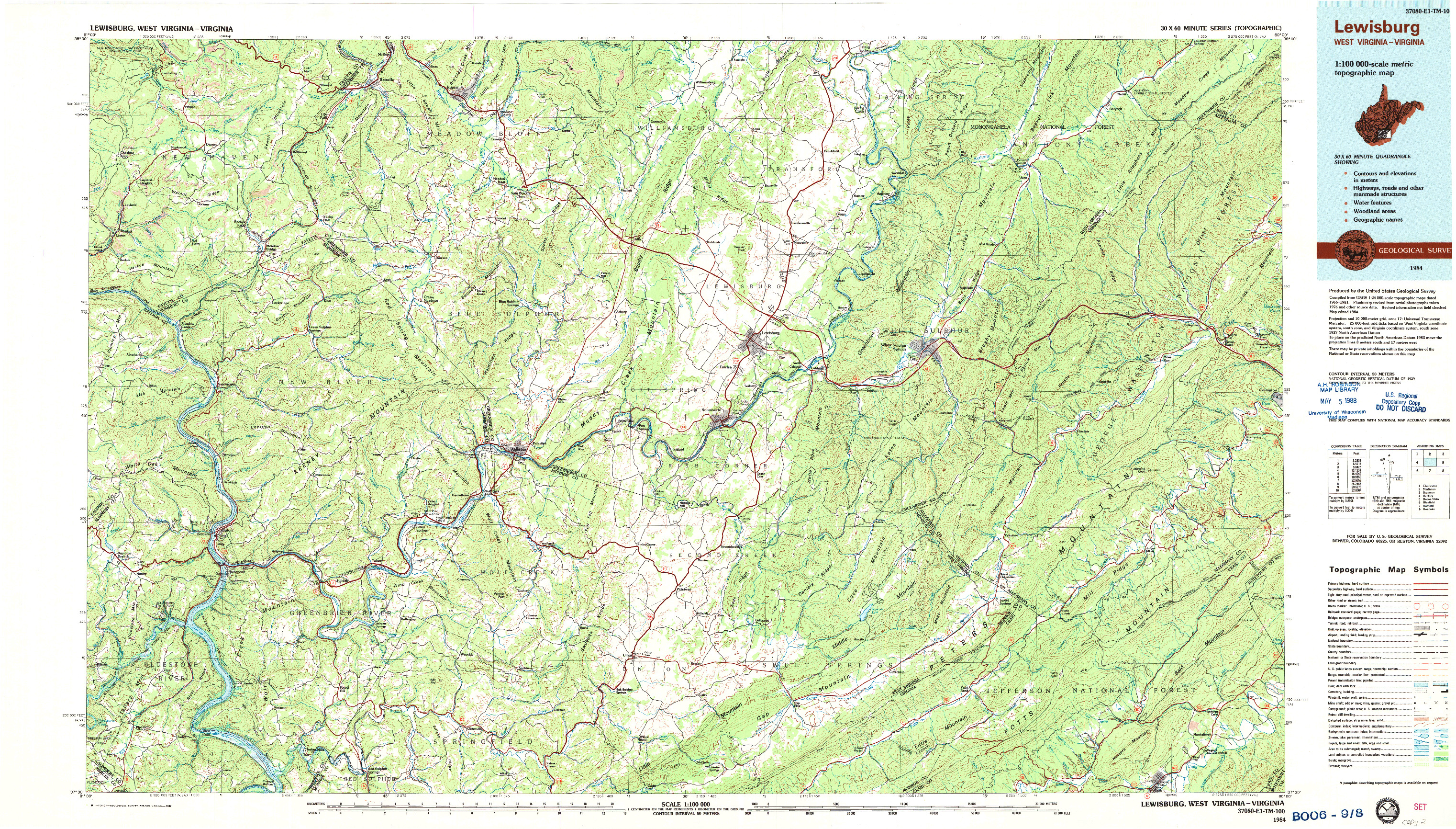 USGS 1:100000-SCALE QUADRANGLE FOR LEWISBURG, WV 1984