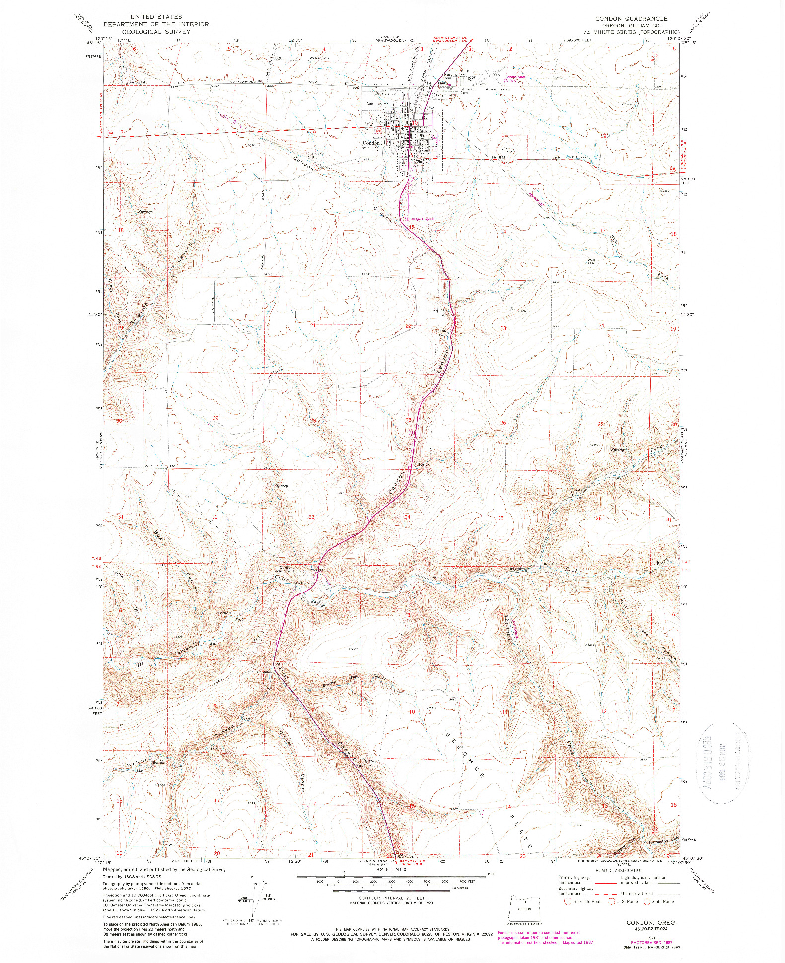 USGS 1:24000-SCALE QUADRANGLE FOR CONDON, OR 1970