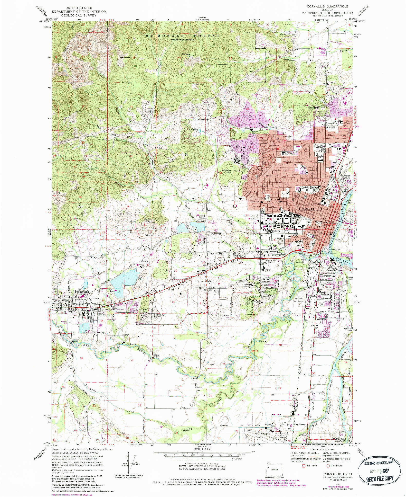 USGS 1:24000-SCALE QUADRANGLE FOR CORVALLIS, OR 1969