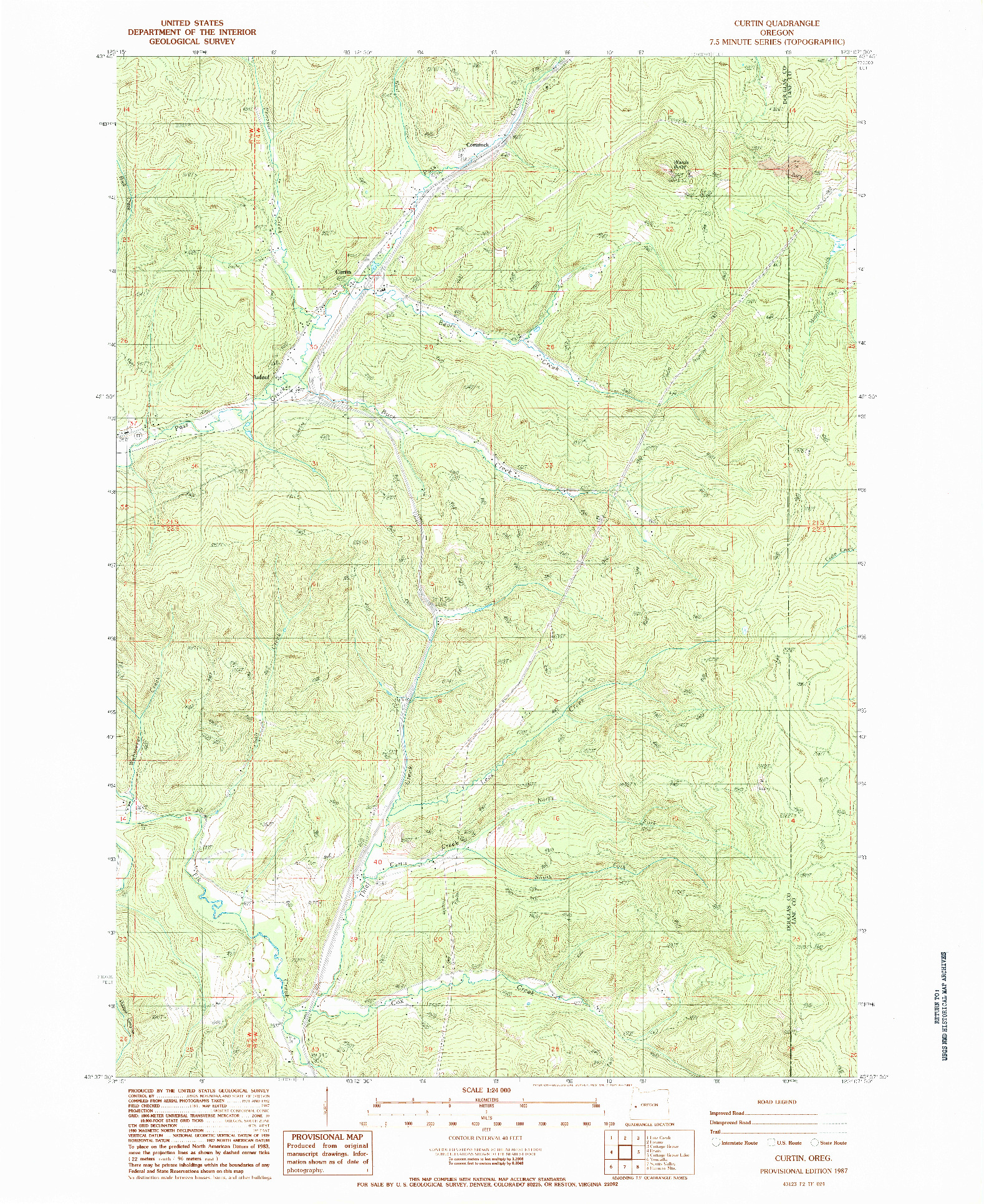 USGS 1:24000-SCALE QUADRANGLE FOR CURTIN, OR 1987