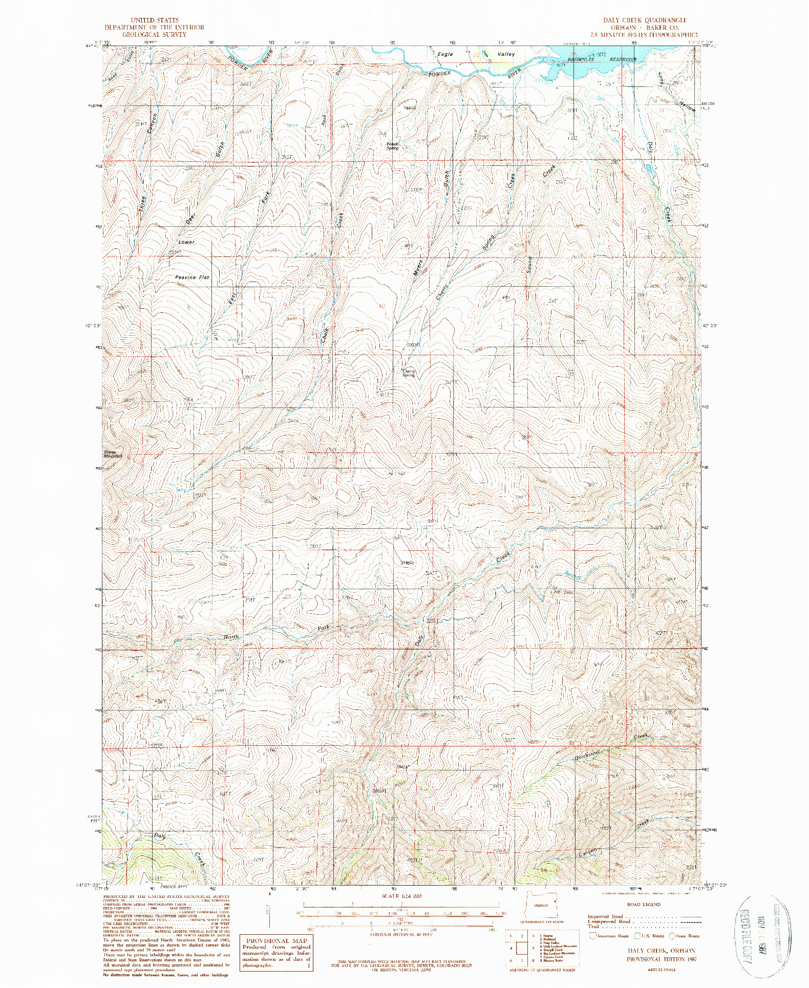 USGS 1:24000-SCALE QUADRANGLE FOR DALY CREEK, OR 1987