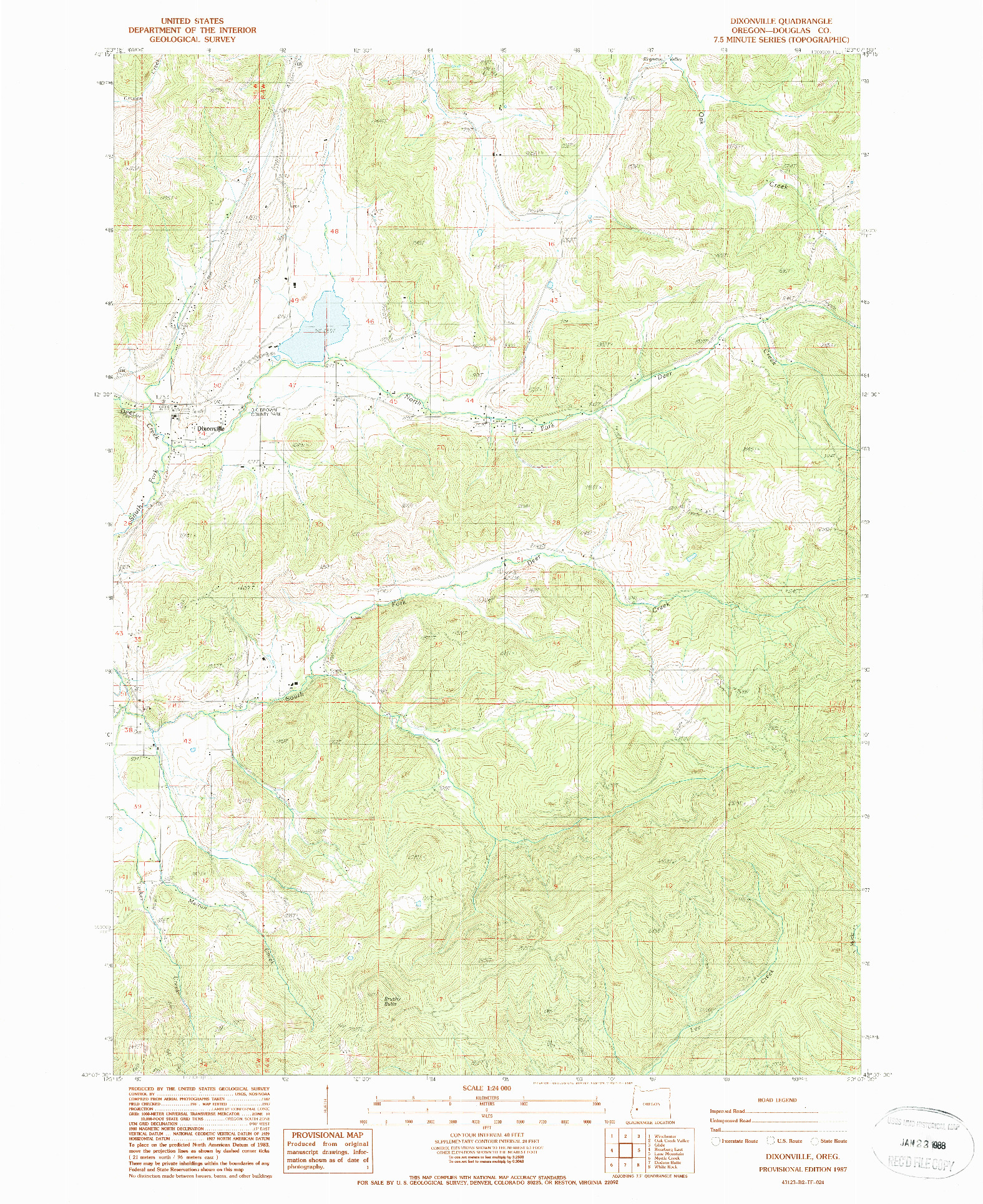 USGS 1:24000-SCALE QUADRANGLE FOR DIXONVILLE, OR 1987