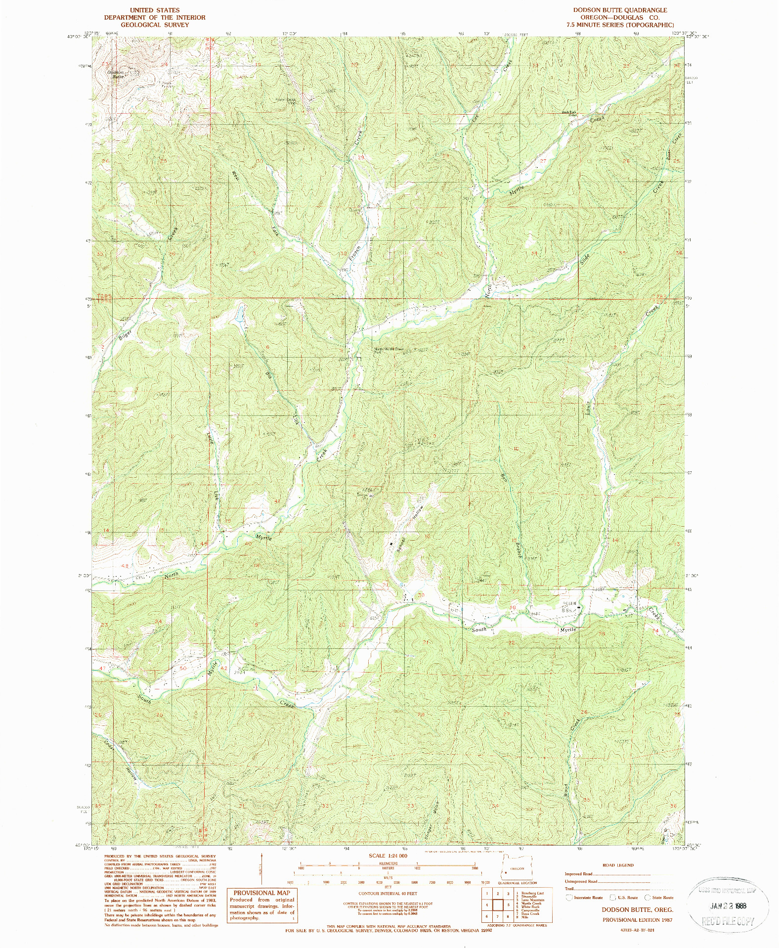 USGS 1:24000-SCALE QUADRANGLE FOR DODSON BUTTE, OR 1987