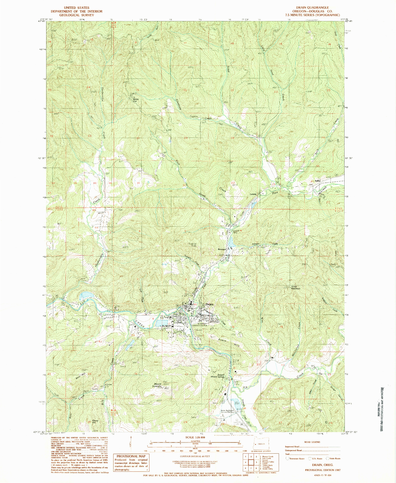 USGS 1:24000-SCALE QUADRANGLE FOR DRAIN, OR 1987