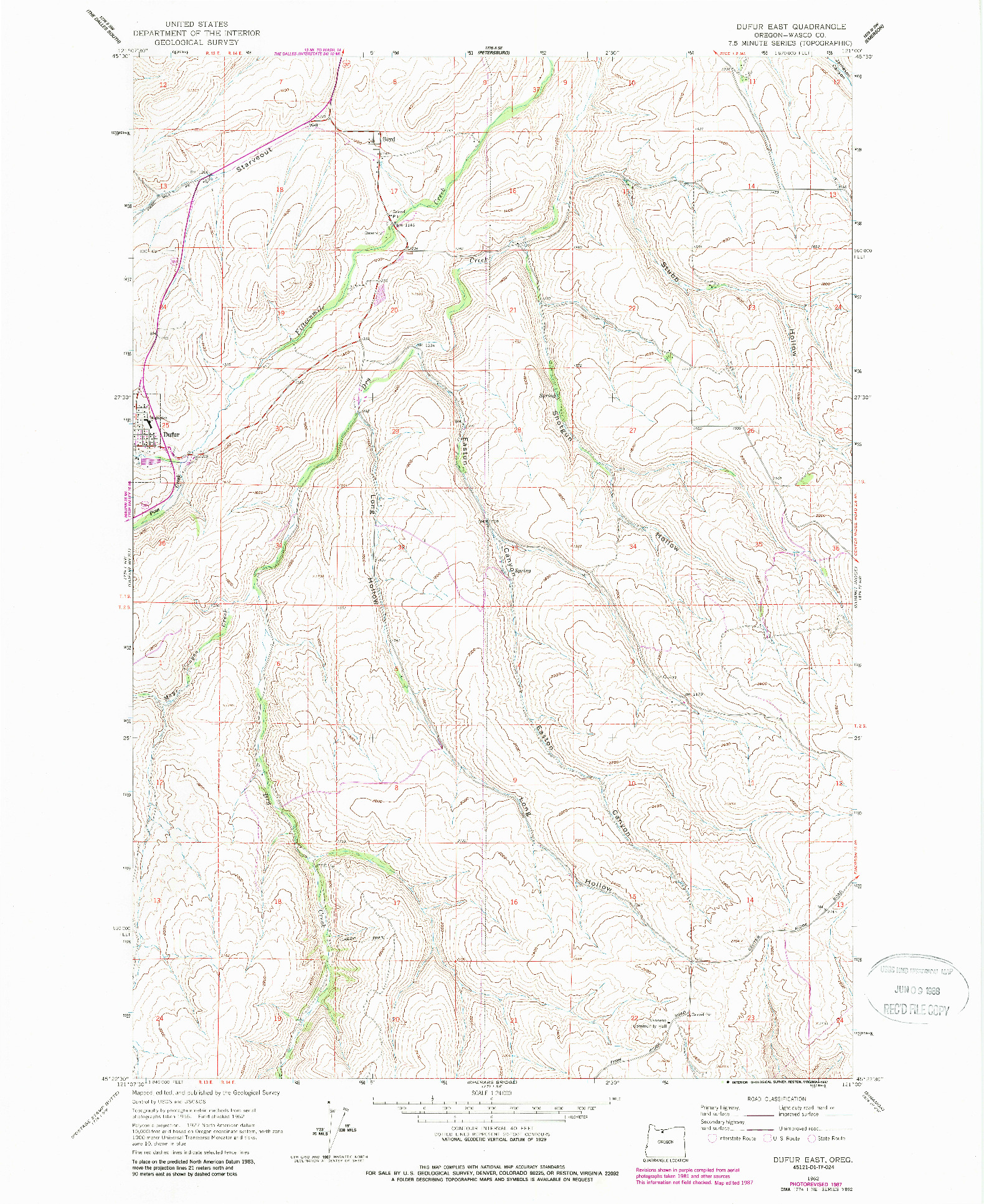 USGS 1:24000-SCALE QUADRANGLE FOR DUFUR EAST, OR 1962