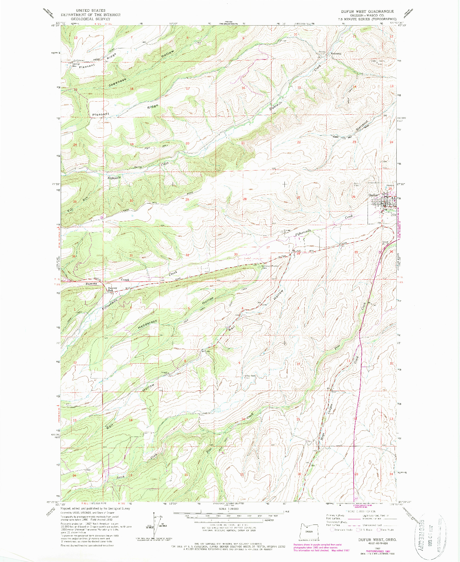 USGS 1:24000-SCALE QUADRANGLE FOR DUFUR WEST, OR 1962