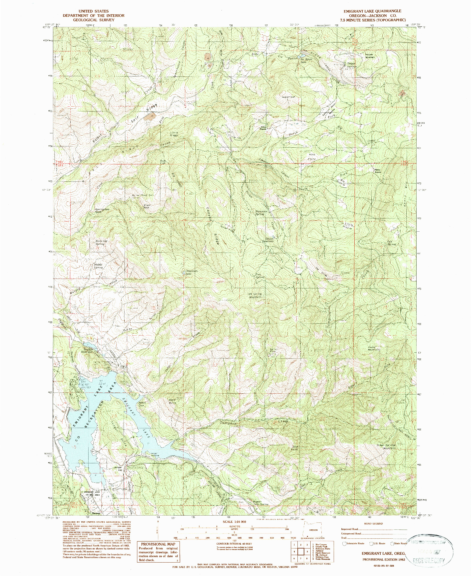 USGS 1:24000-SCALE QUADRANGLE FOR EMIGRANT LAKE, OR 1983