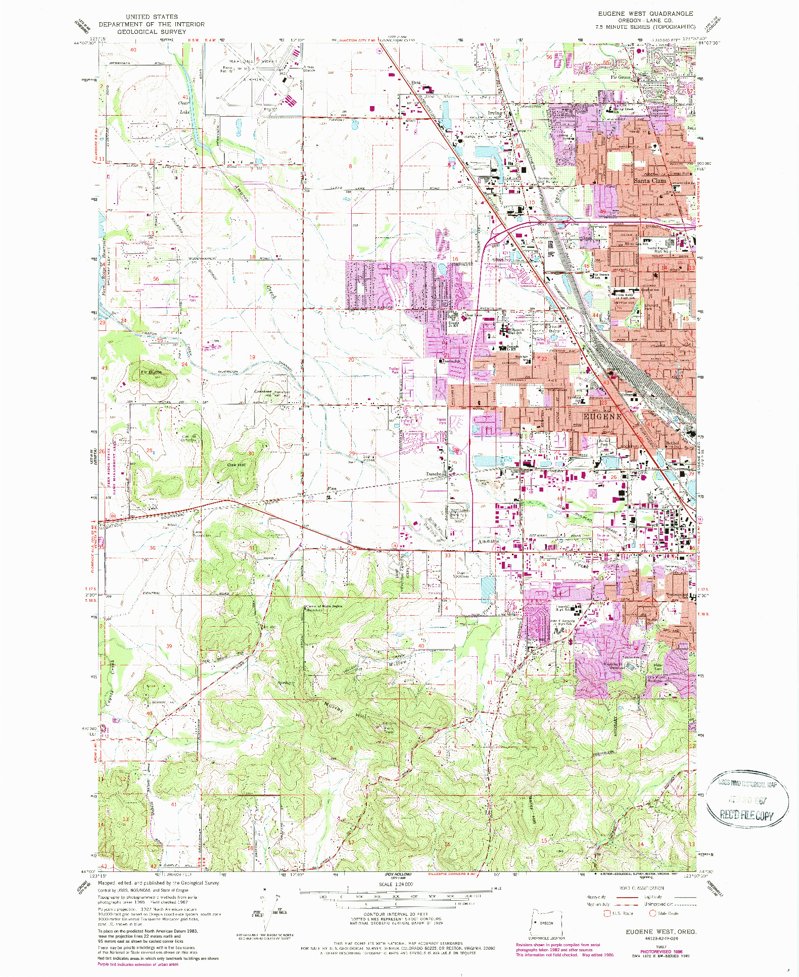 USGS 1:24000-SCALE QUADRANGLE FOR EUGENE WEST, OR 1967