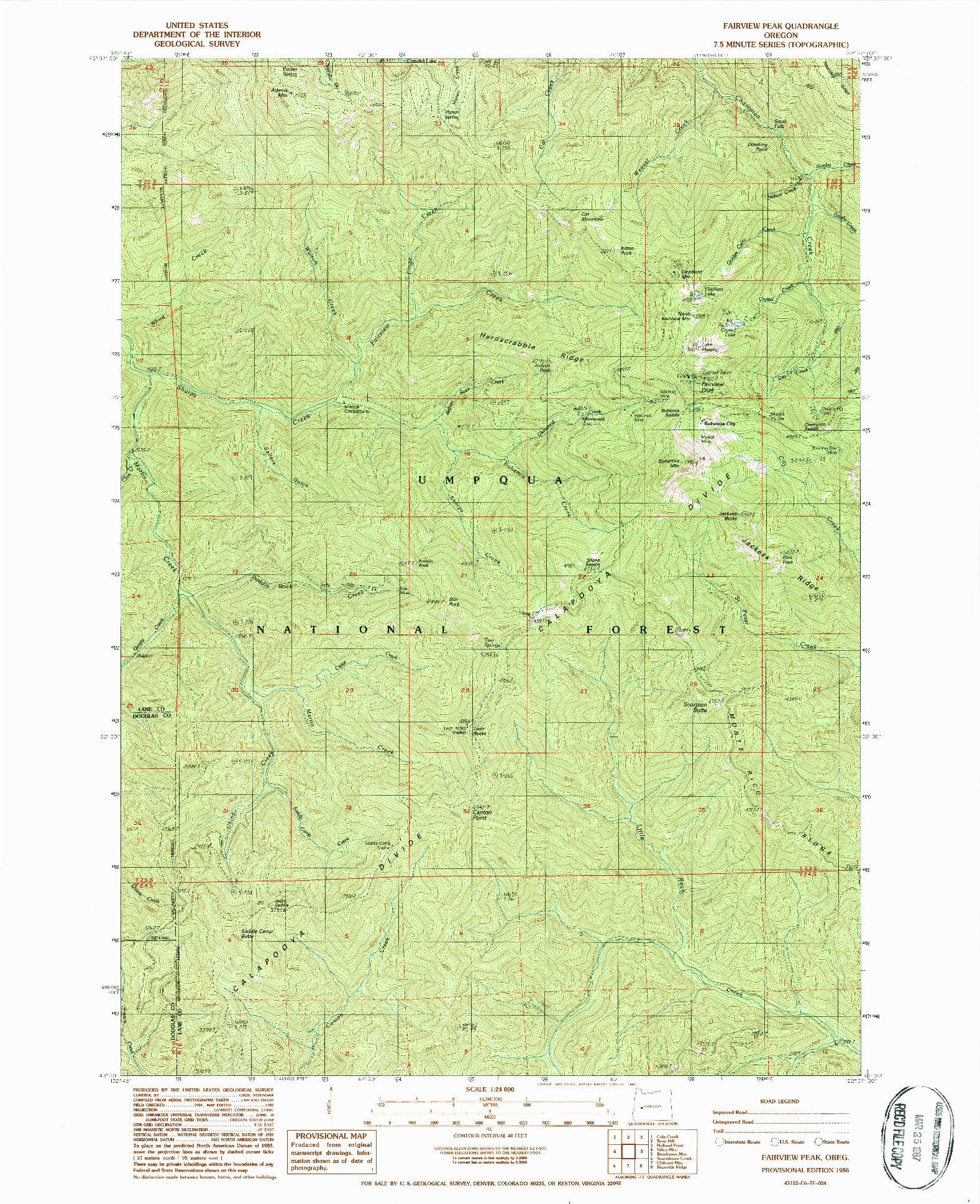 USGS 1:24000-SCALE QUADRANGLE FOR FAIRVIEW PEAK, OR 1986