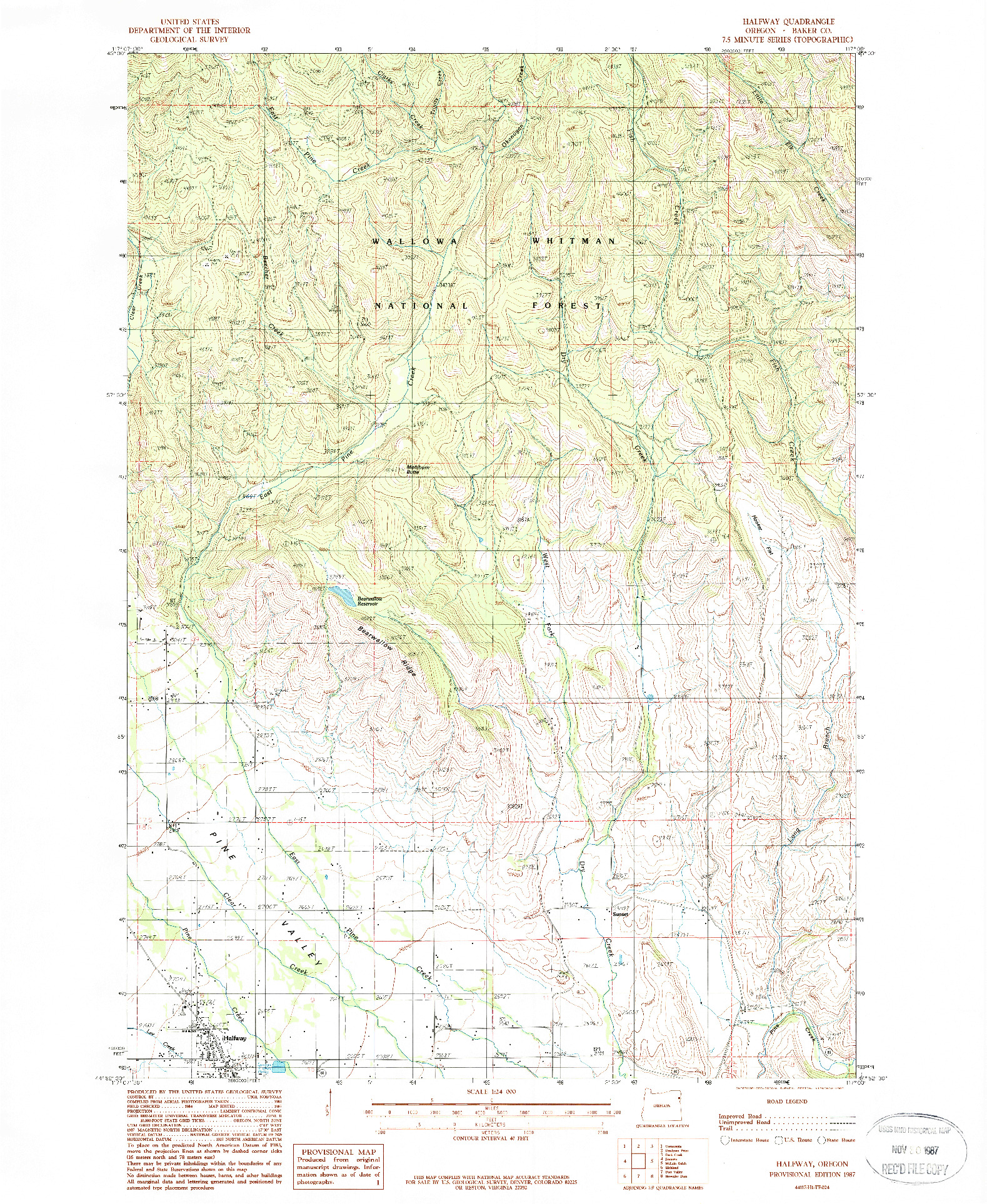 USGS 1:24000-SCALE QUADRANGLE FOR HALFWAY, OR 1987